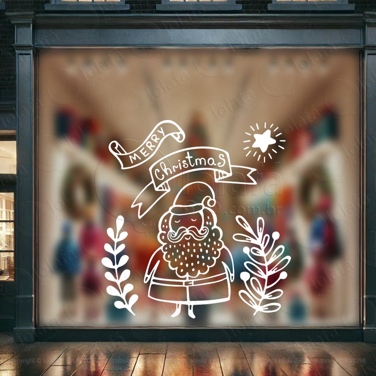 papai noel e frase merry christmas adesivos de natal mod:764