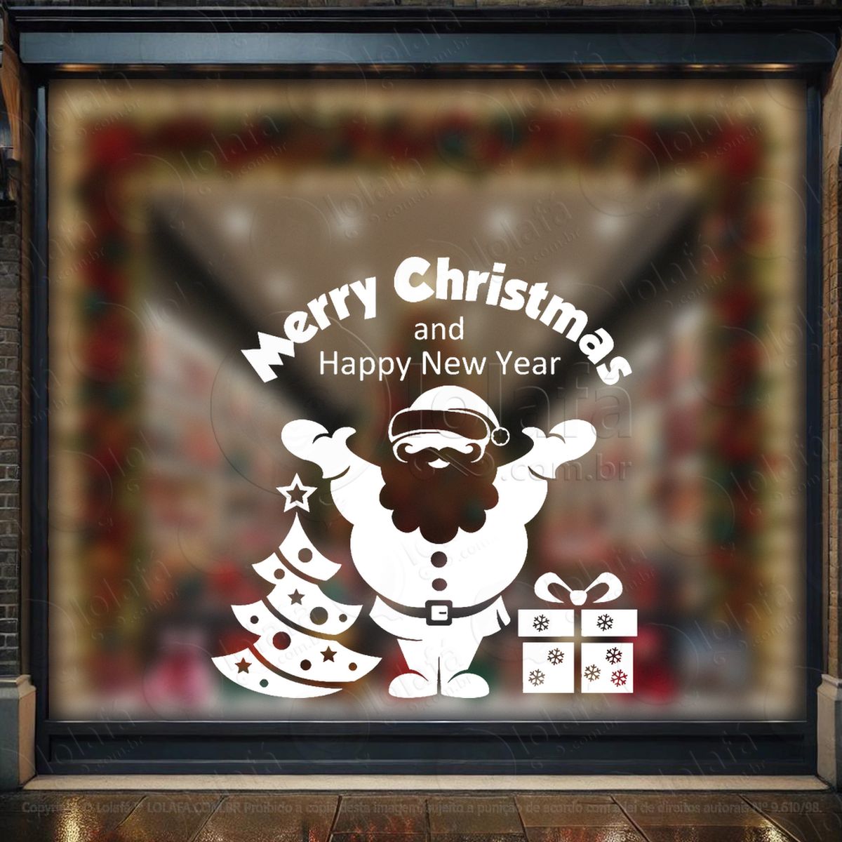 papai noel e frase merry christmas adesivos de natal mod:765