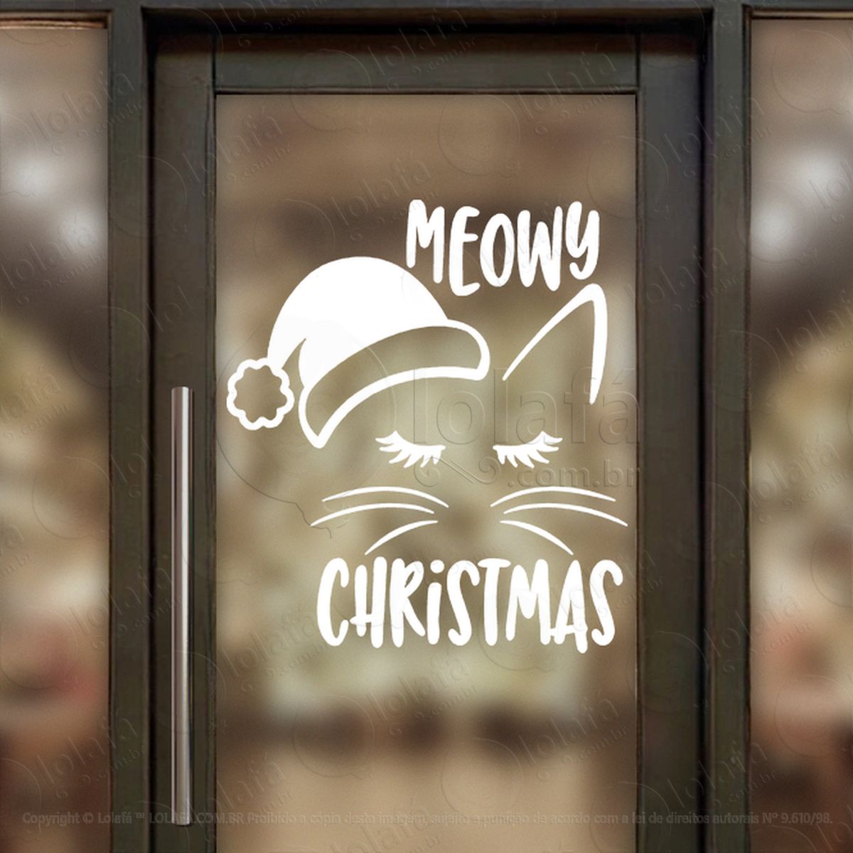 gato de gorro frase meowy christmas adesivos de natal mod:775