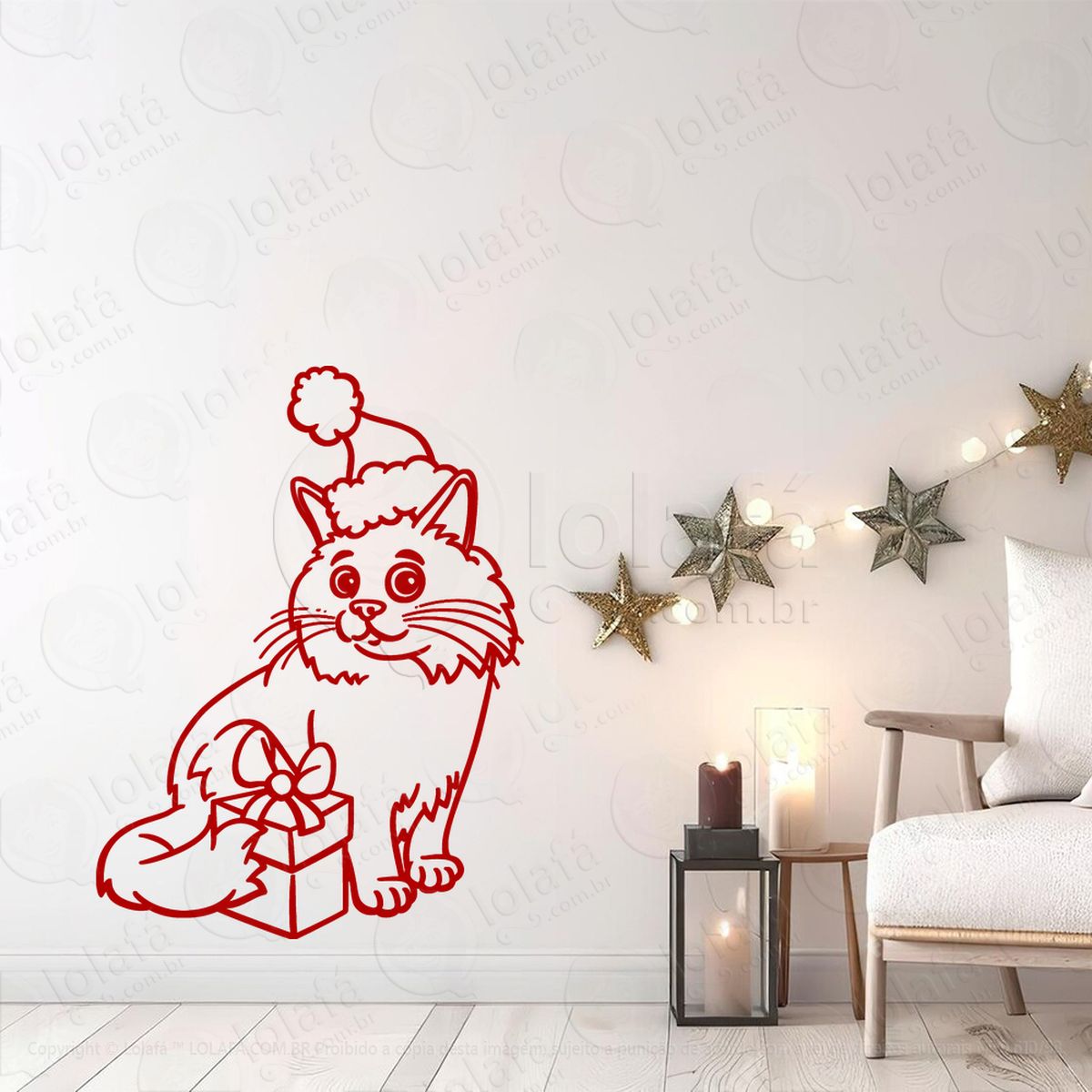 gato pet com gorro de natal adesivos de natal mod:777