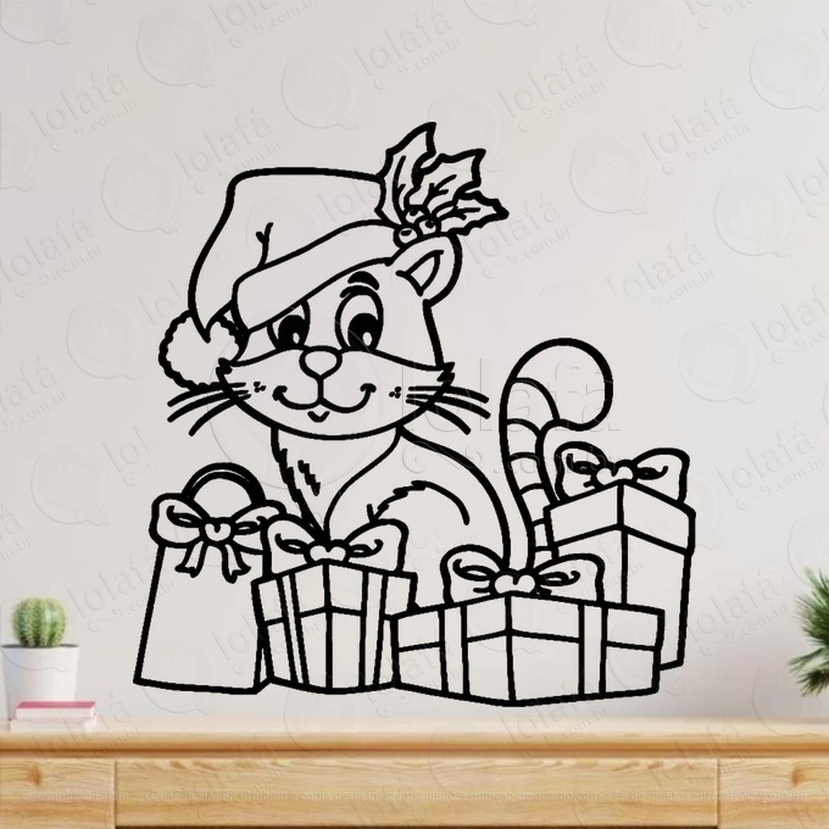 gato pet com gorro de natal adesivos de natal mod:778