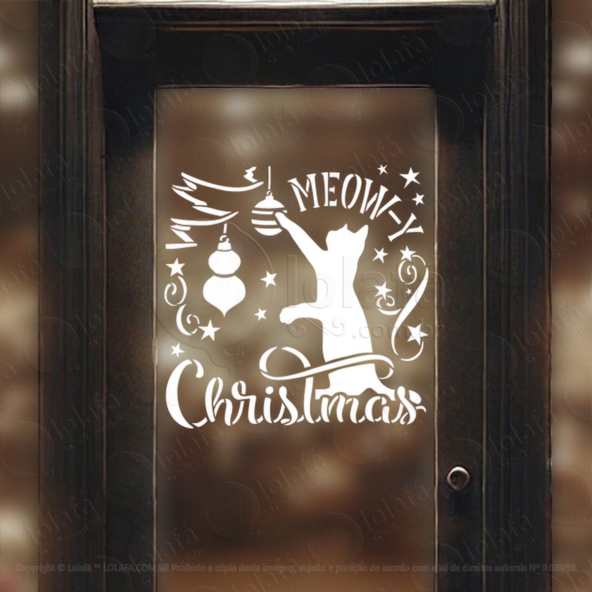 gato pet com frase meow-y christmas adesivos de natal mod:781