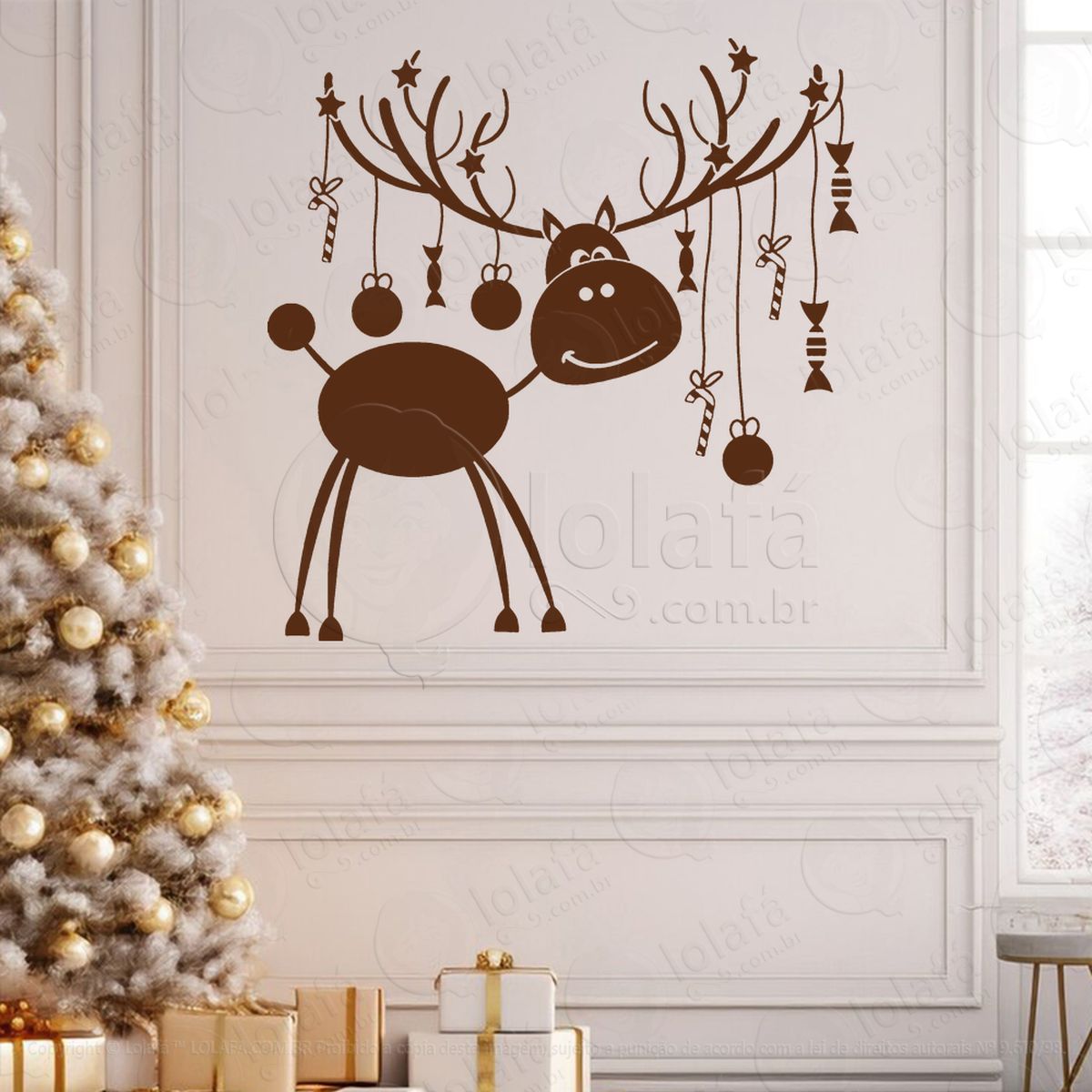 rena do natal com enfeites adesivos de natal mod:793