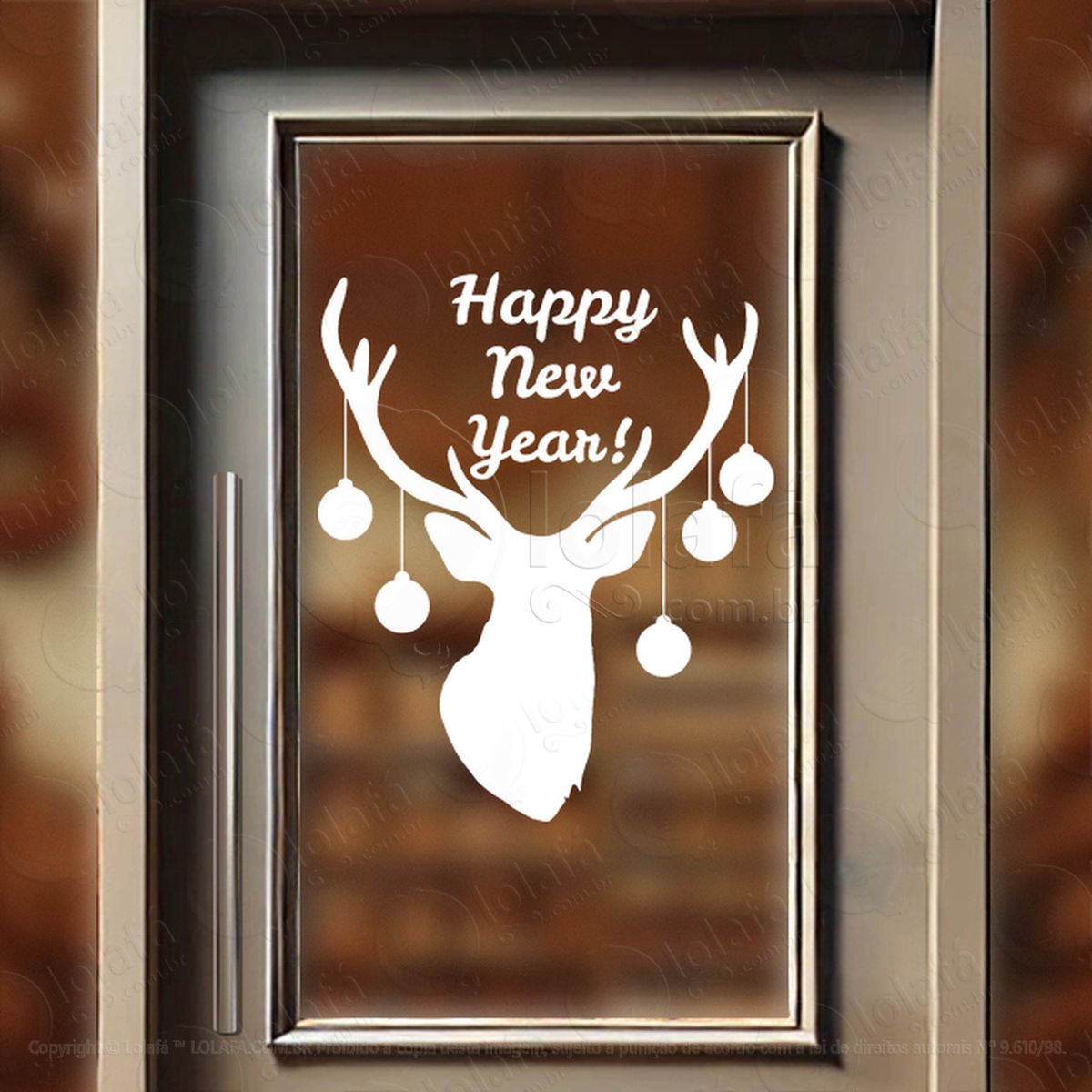 rena e frase happy new year! adesivos de natal mod:808