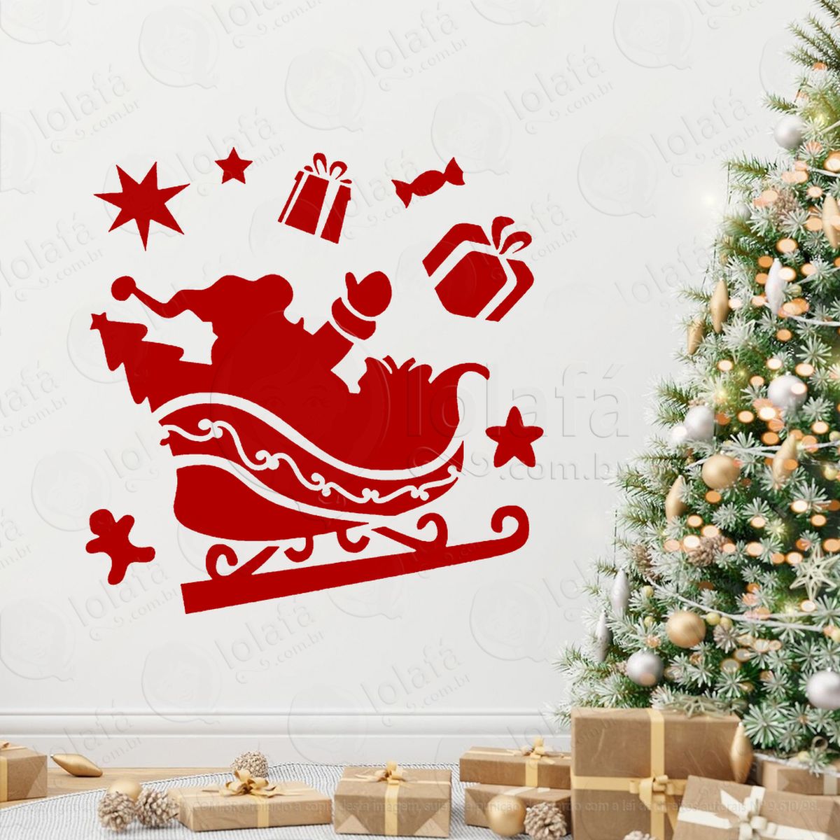 trenó do papai noel com presentes adesivos de natal mod:820