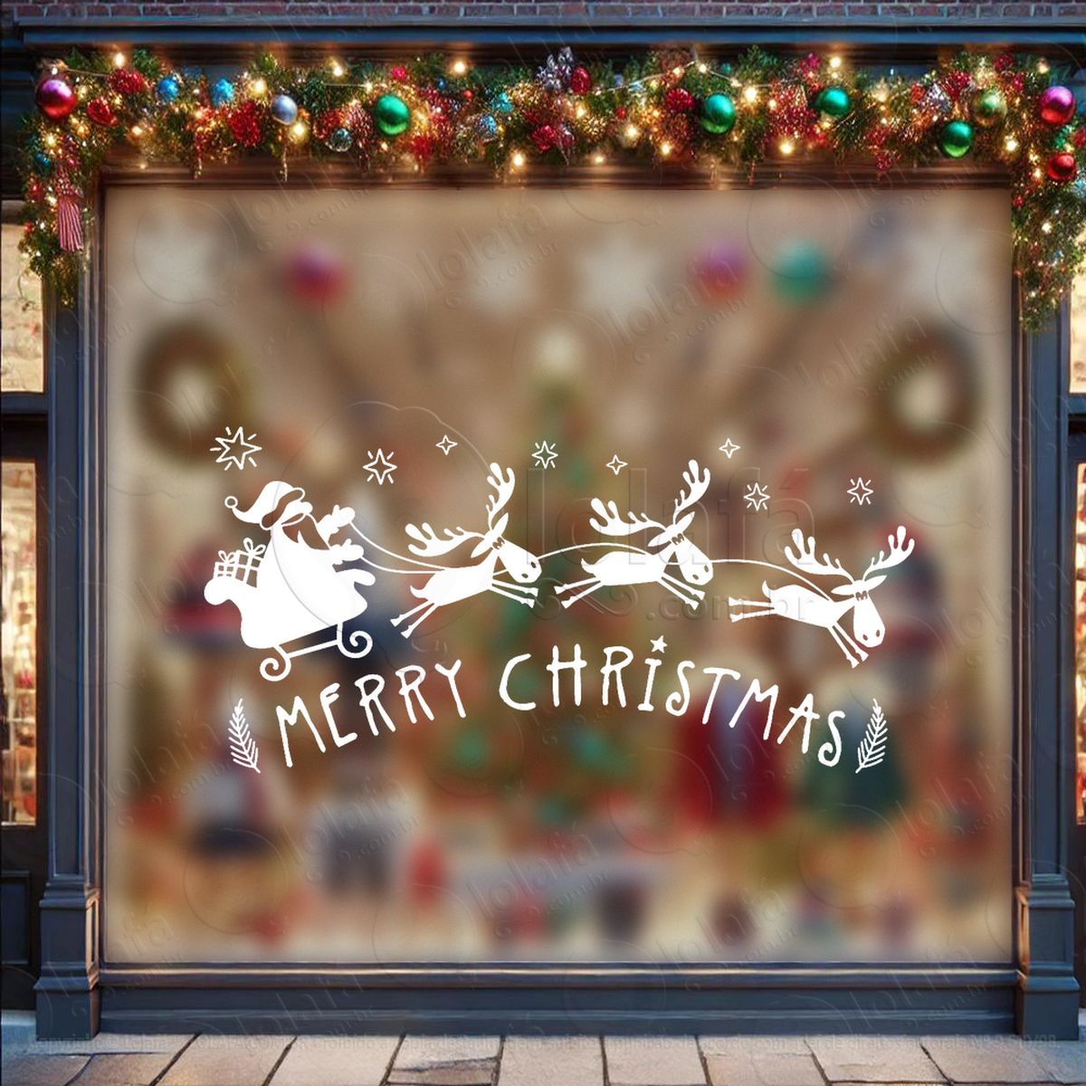 trenó do noel frase merry christmas adesivos de natal mod:841