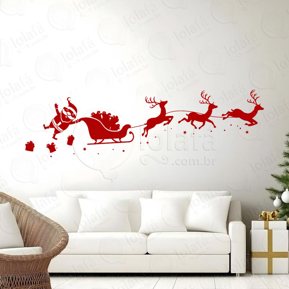 trenó do papai noel com presentes adesivos de natal mod:843