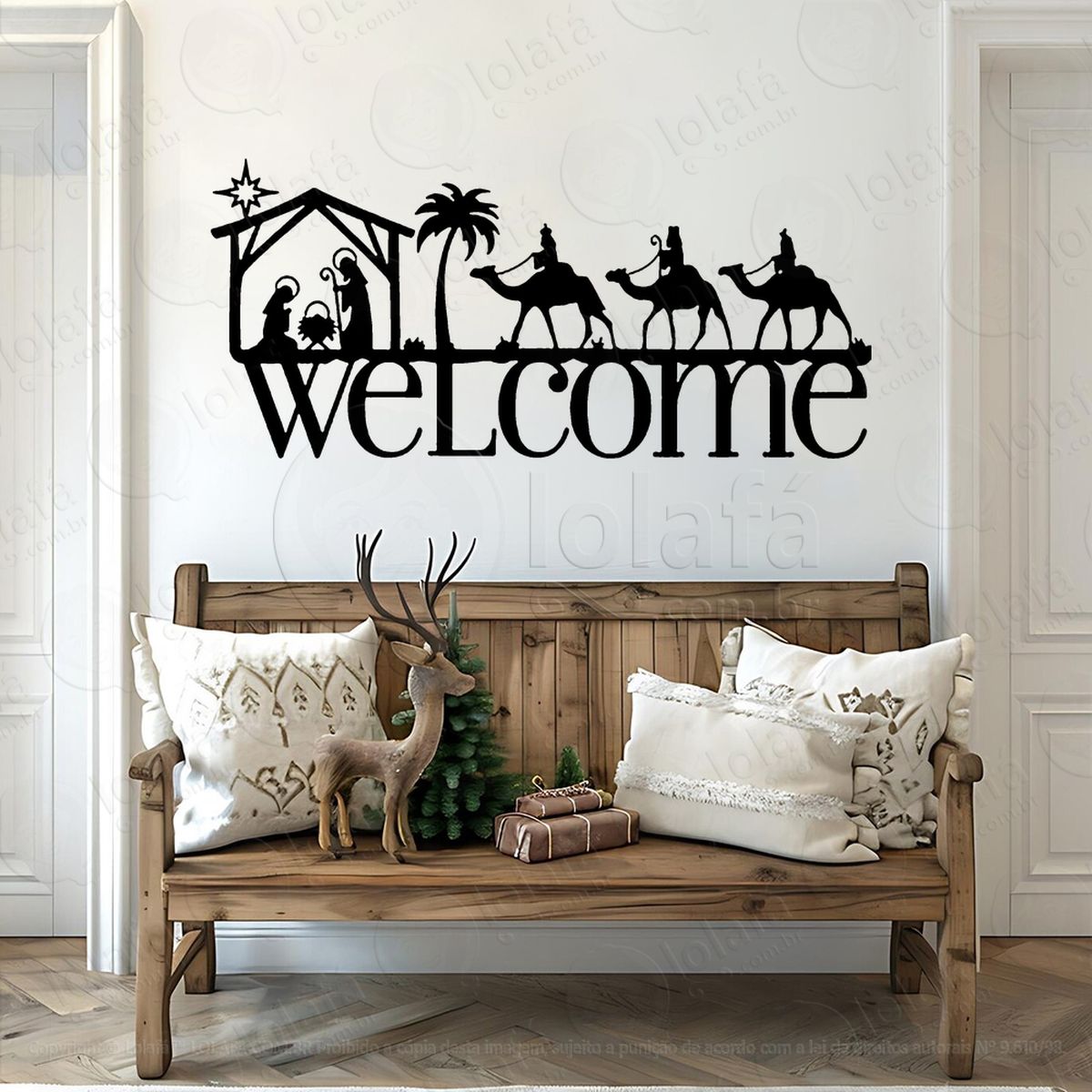 presépio e frase welcome adesivos de natal mod:865