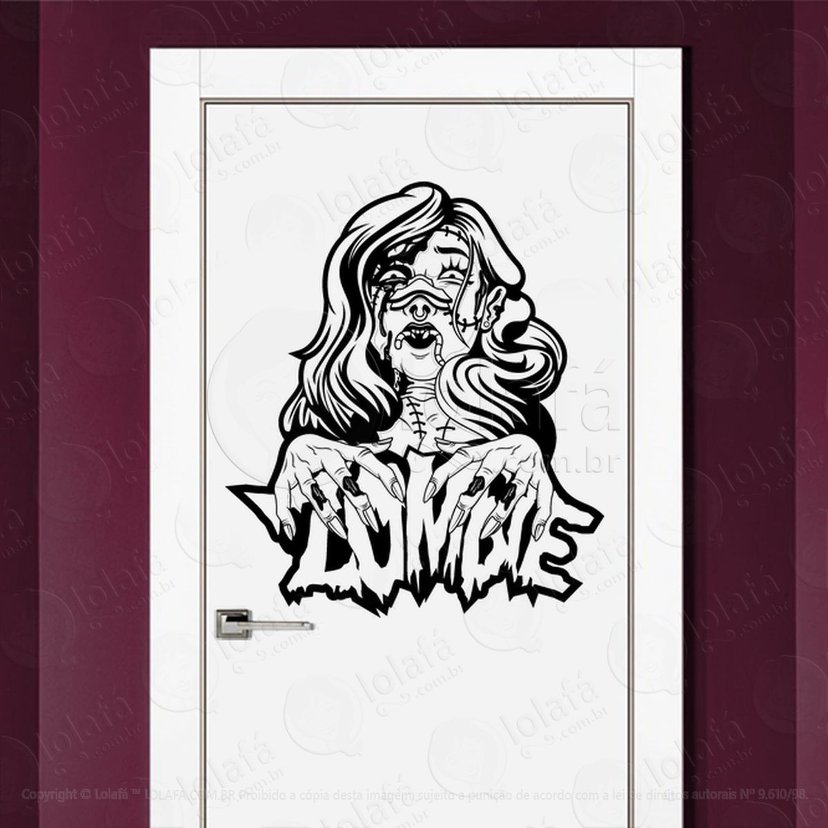 zombie adesivo de parede para quarto, porta e vidro mod:3