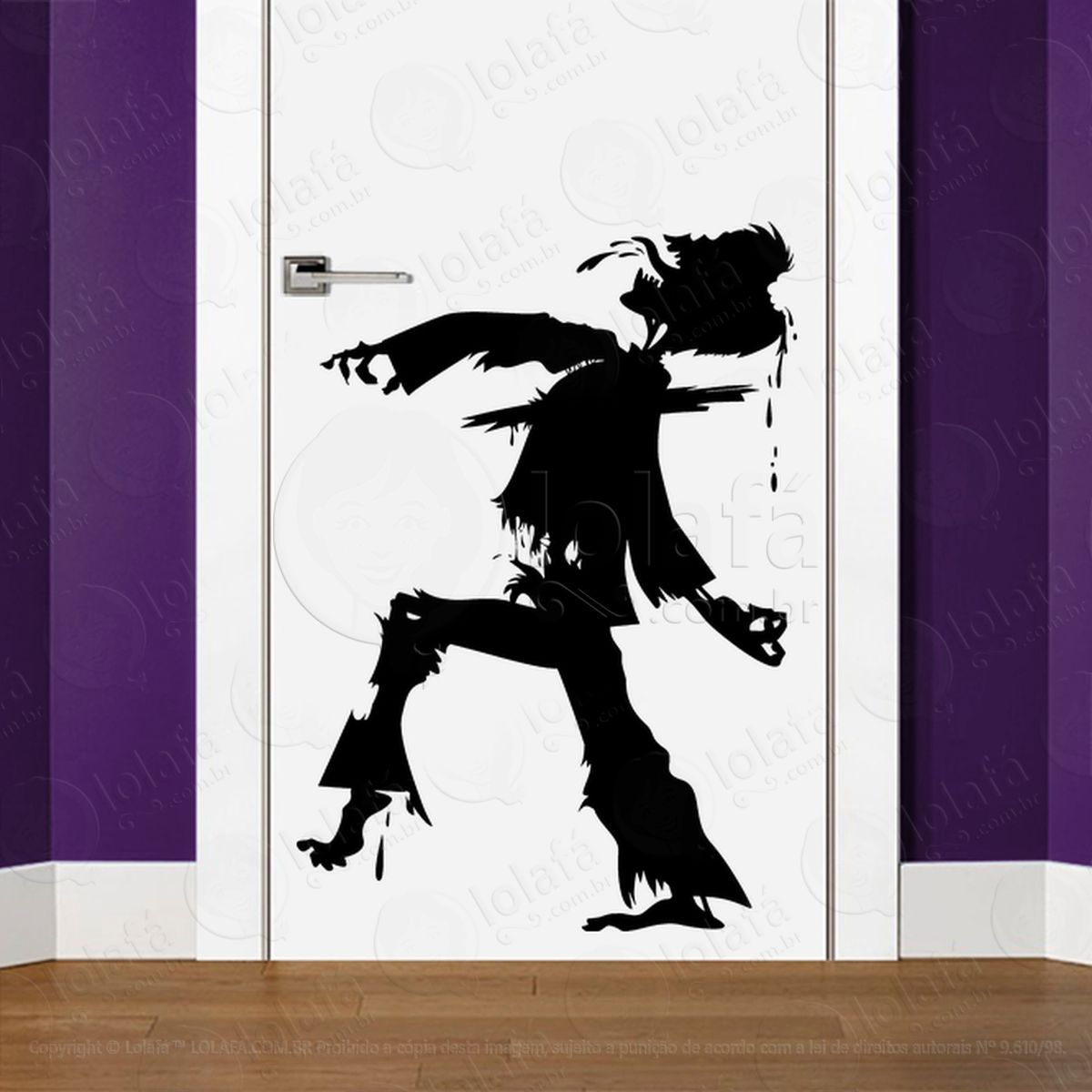 zombie adesivo de parede para quarto, porta e vidro mod:76