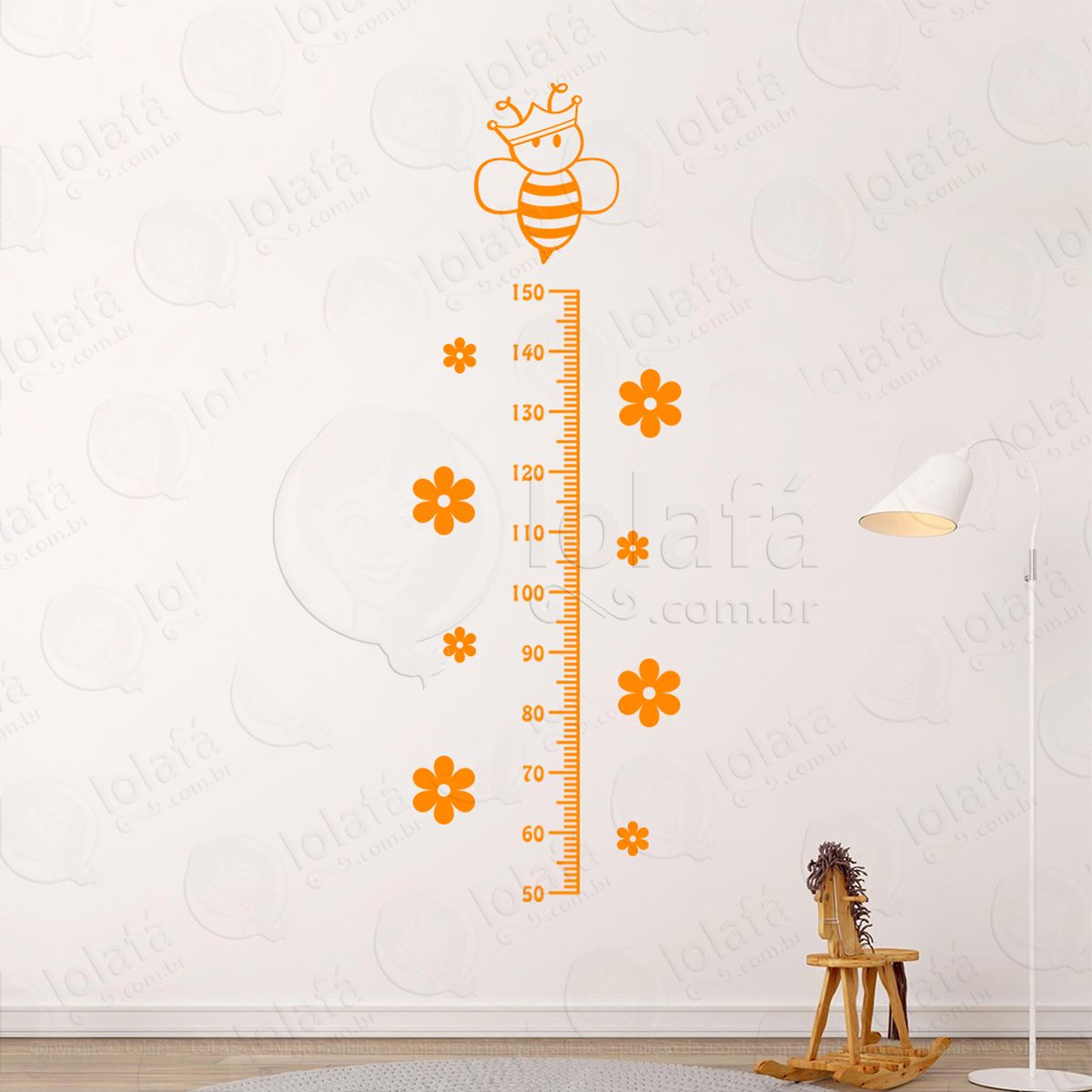 abelha e flores adesivo régua de crescimento infantil, medidor de altura para quarto, porta e parede mod:4