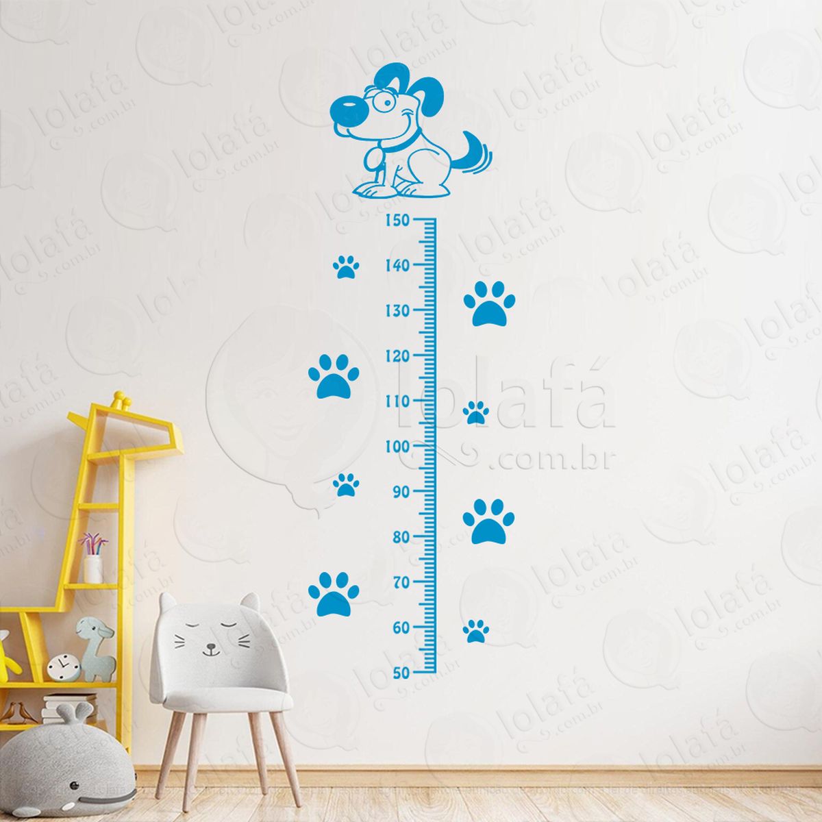 cachorro e patas adesivo régua de crescimento infantil, medidor de altura para quarto, porta e parede mod:18