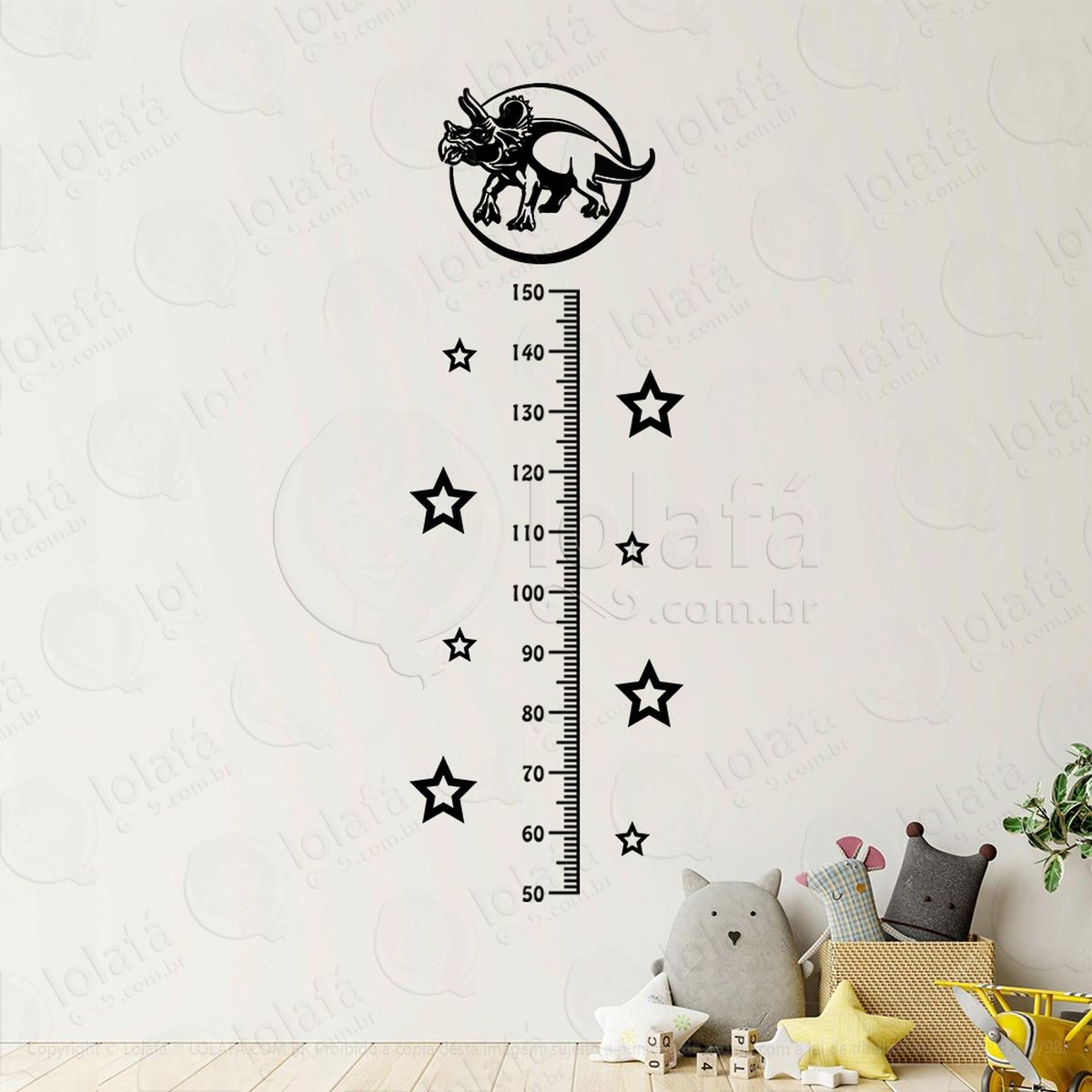 Dinossauro e Estrelas Adesivo Régua de Crescimento Infantil, Medidor de Altura para Quarto, Porta e Parede - Mod:34