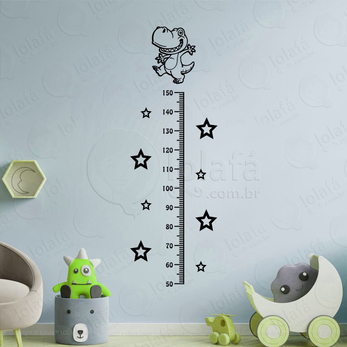 dinossauro e estrelas régua de crescimento mod:35