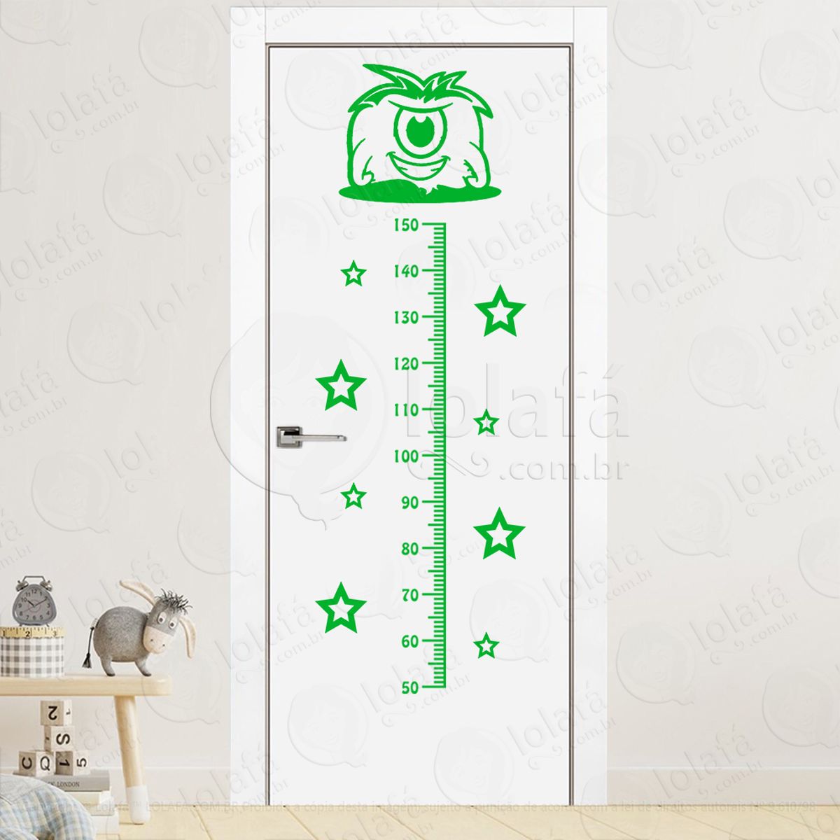 Monstrinho e Estrelas Adesivo Régua de Crescimento Infantil, Medidor de Altura para Quarto, Porta e Parede - Mod:81