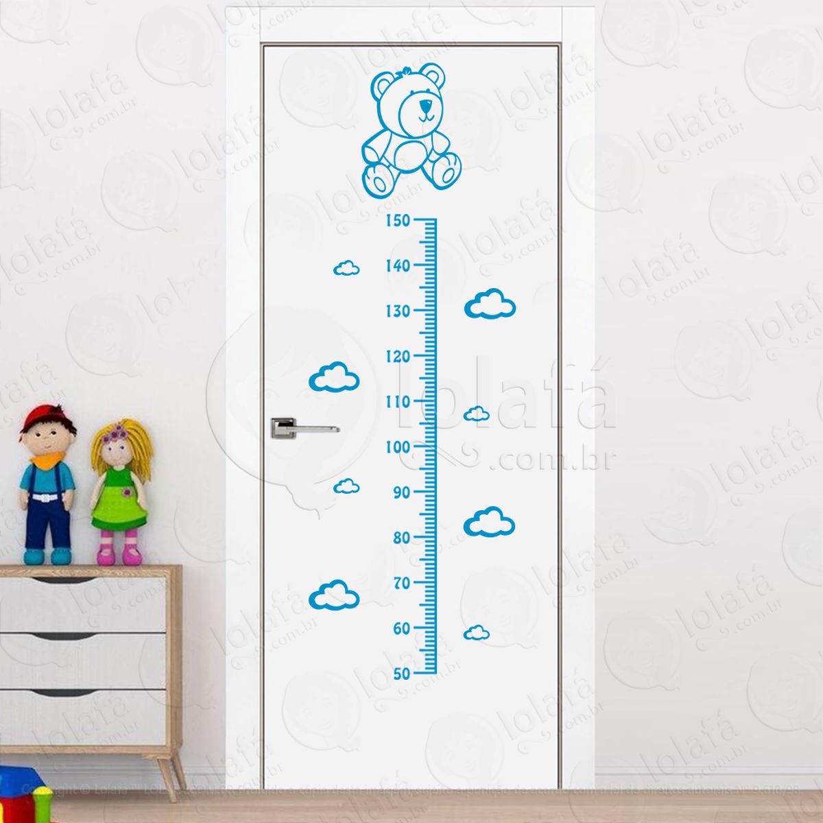 urso e nuvens adesivo régua de crescimento infantil, medidor de altura para quarto, porta e parede mod:101
