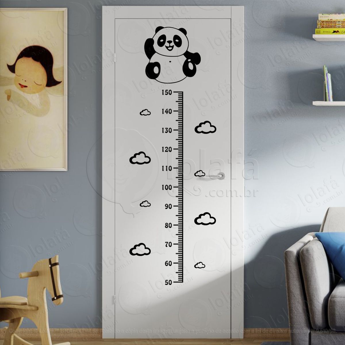 urso panda e nuvens régua de crescimento mod:102