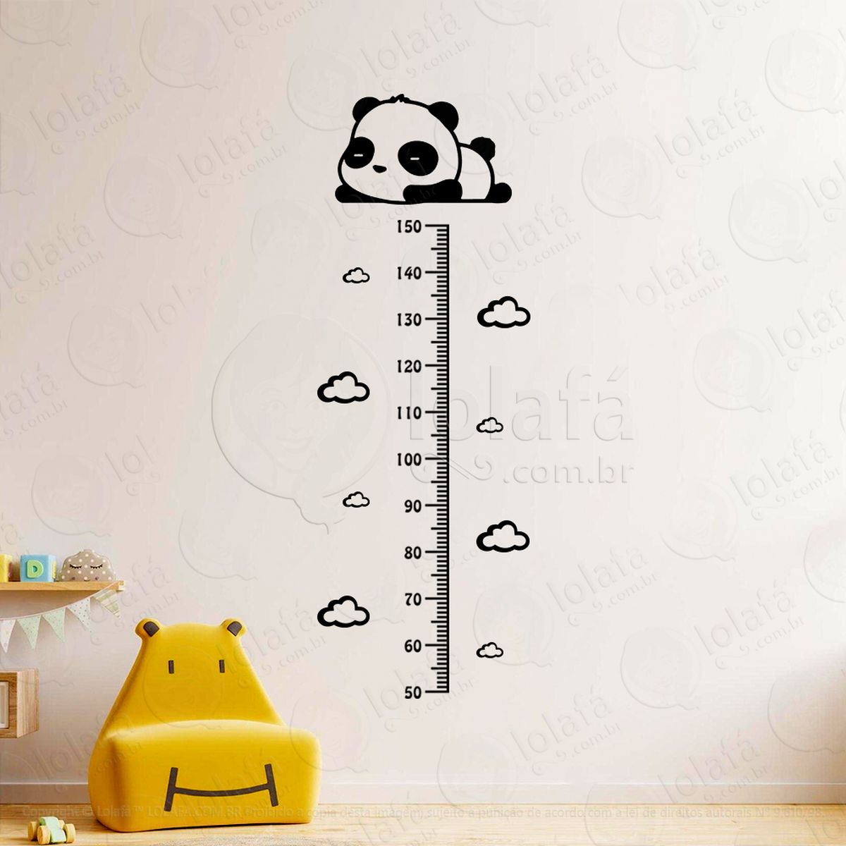 urso panda e nuvens régua de crescimento mod:103