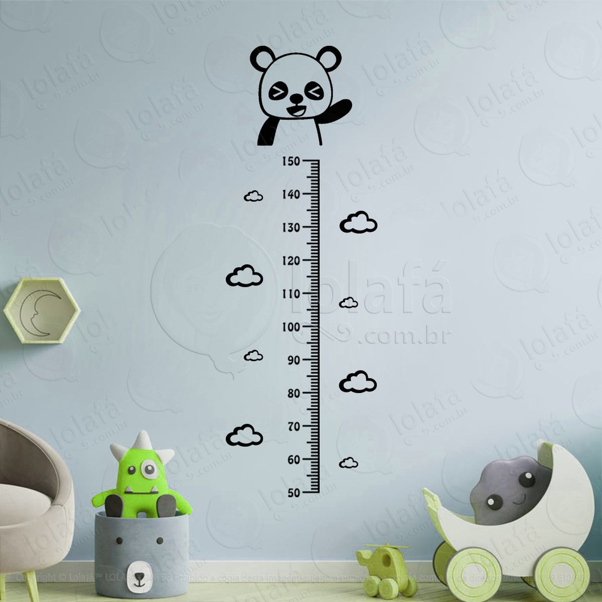 urso panda e nuvens régua de crescimento mod:104