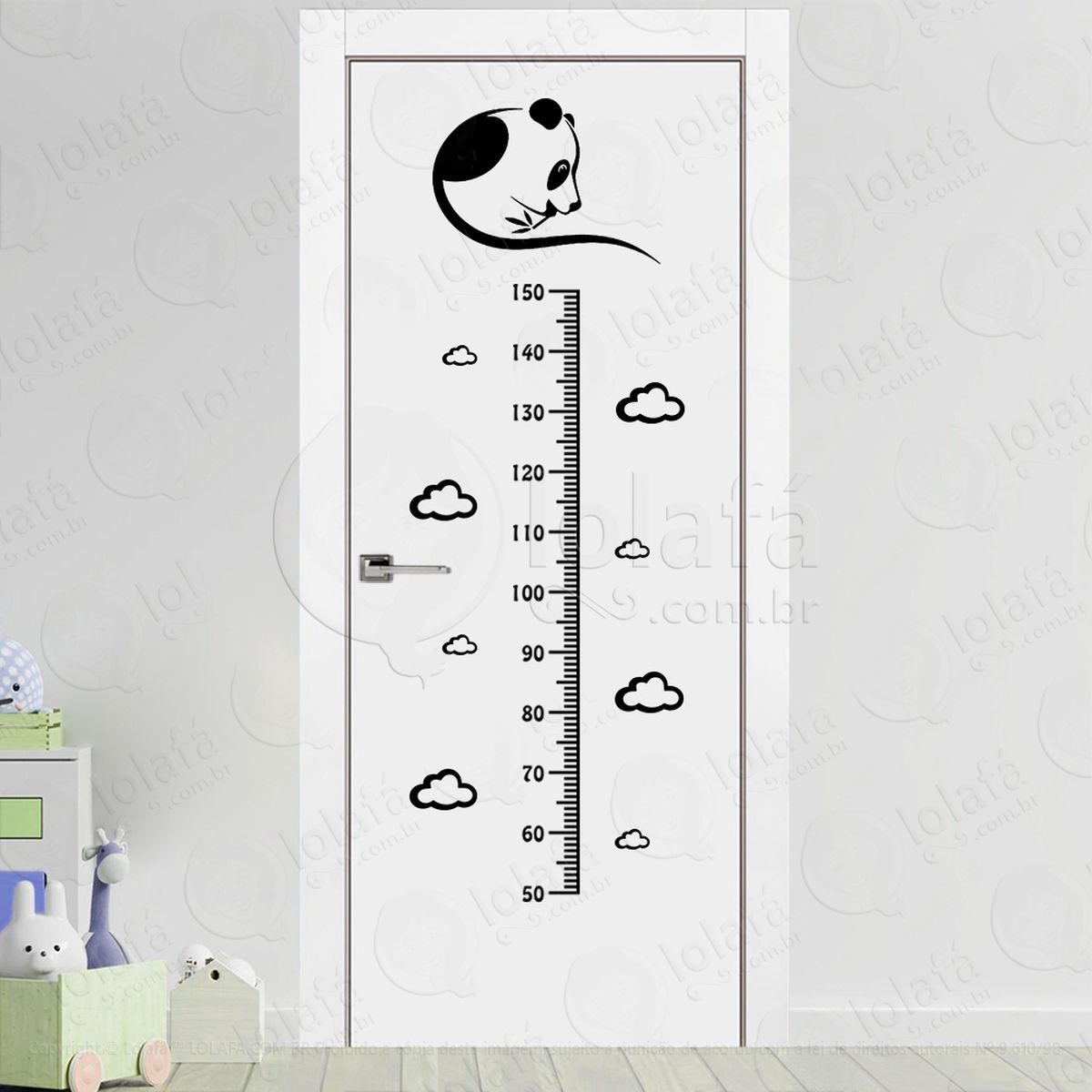 Urso Panda e Nuvens Adesivo Régua de Crescimento Infantil, Medidor de Altura para Quarto, Porta e Parede - Mod:106