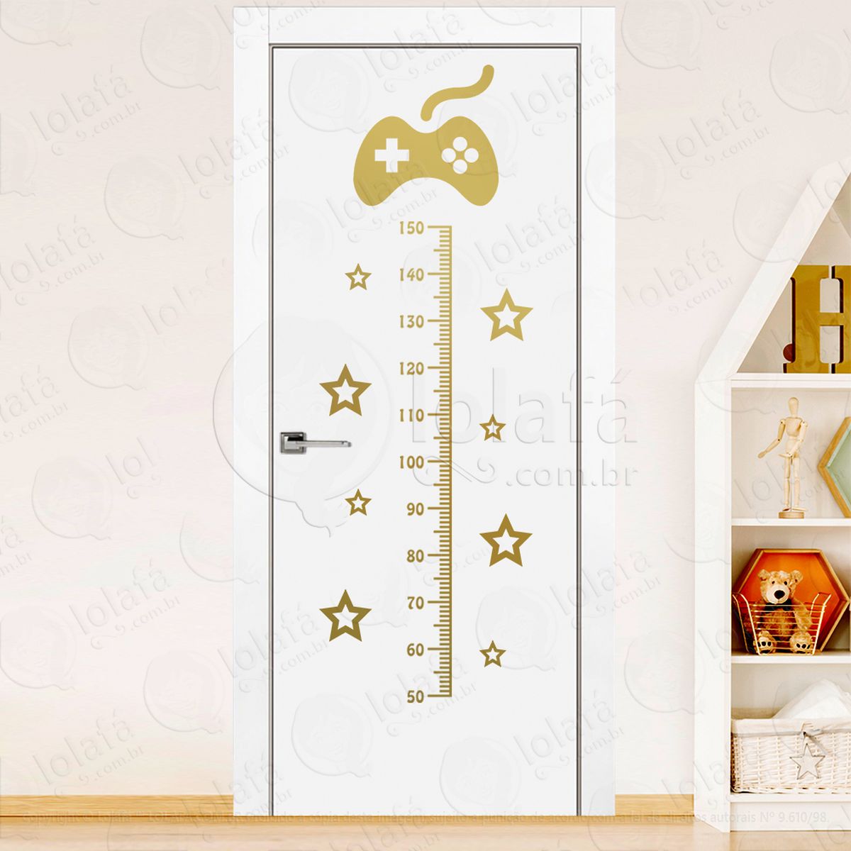 controle vídeo game e estrelas adesivo régua de crescimento infantil, medidor de altura para quarto, porta e parede mod:138