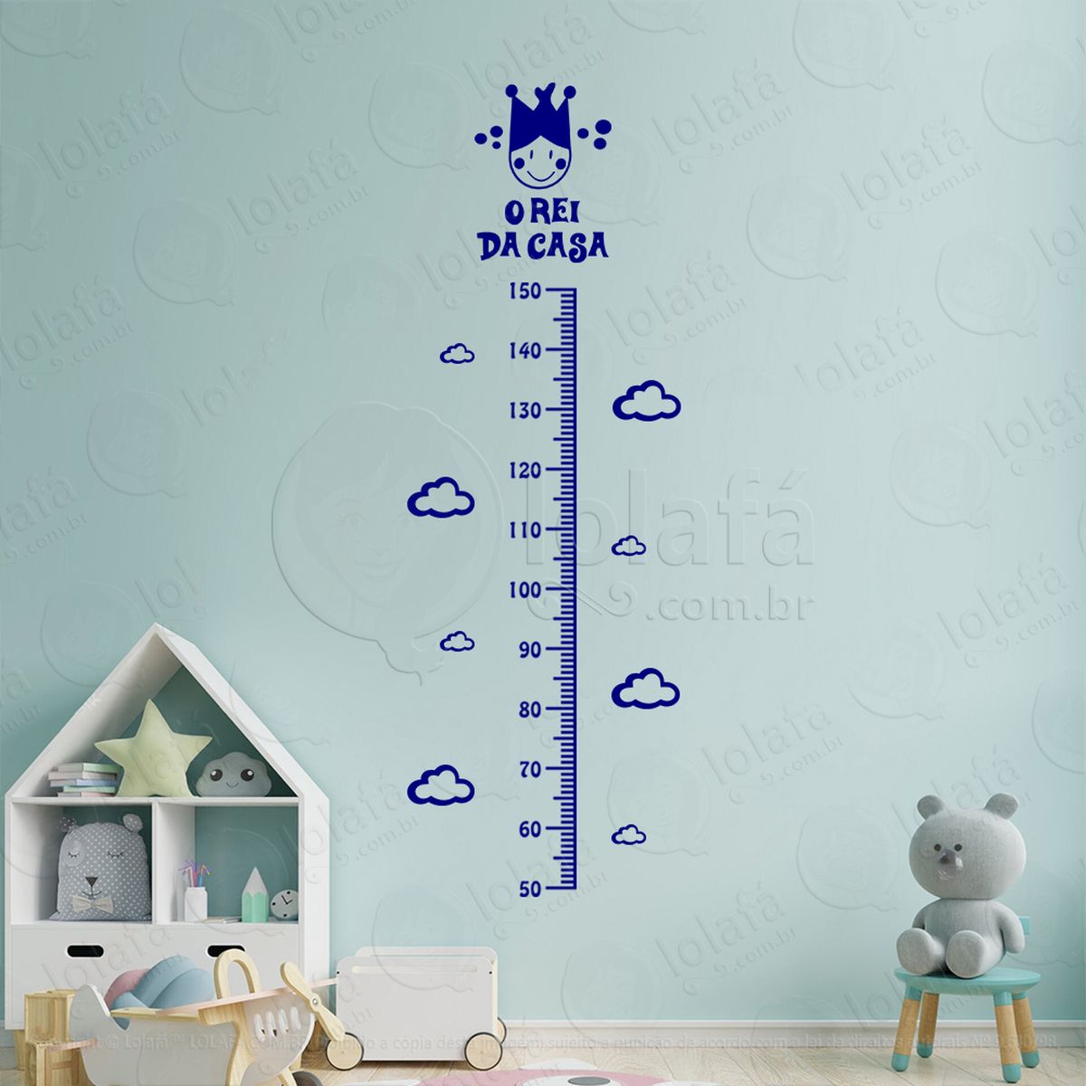 o rei da casa e nuvens adesivo régua de crescimento infantil, medidor de altura para quarto, porta e parede mod:158