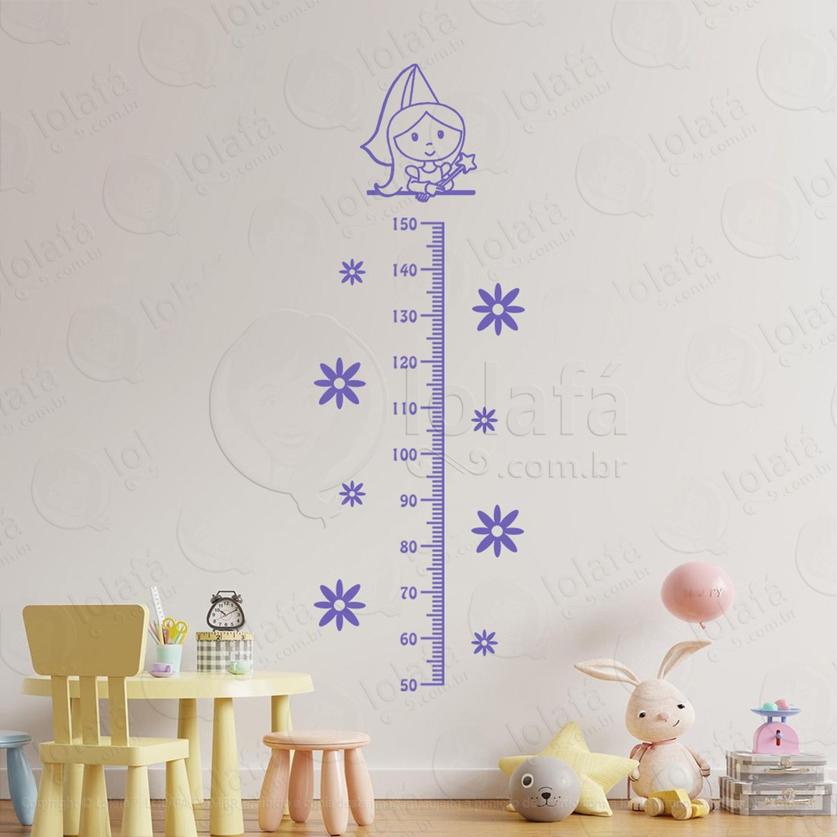 Princesa e Flores Adesivo Régua de Crescimento Infantil, Medidor de Altura para Quarto, Porta e Parede - Mod:160
