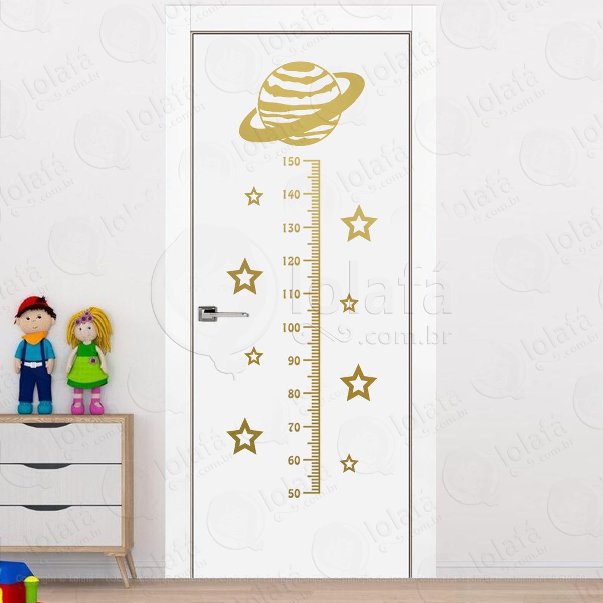 planeta e estrelas adesivo régua de crescimento infantil, medidor de altura para quarto, porta e parede mod:179