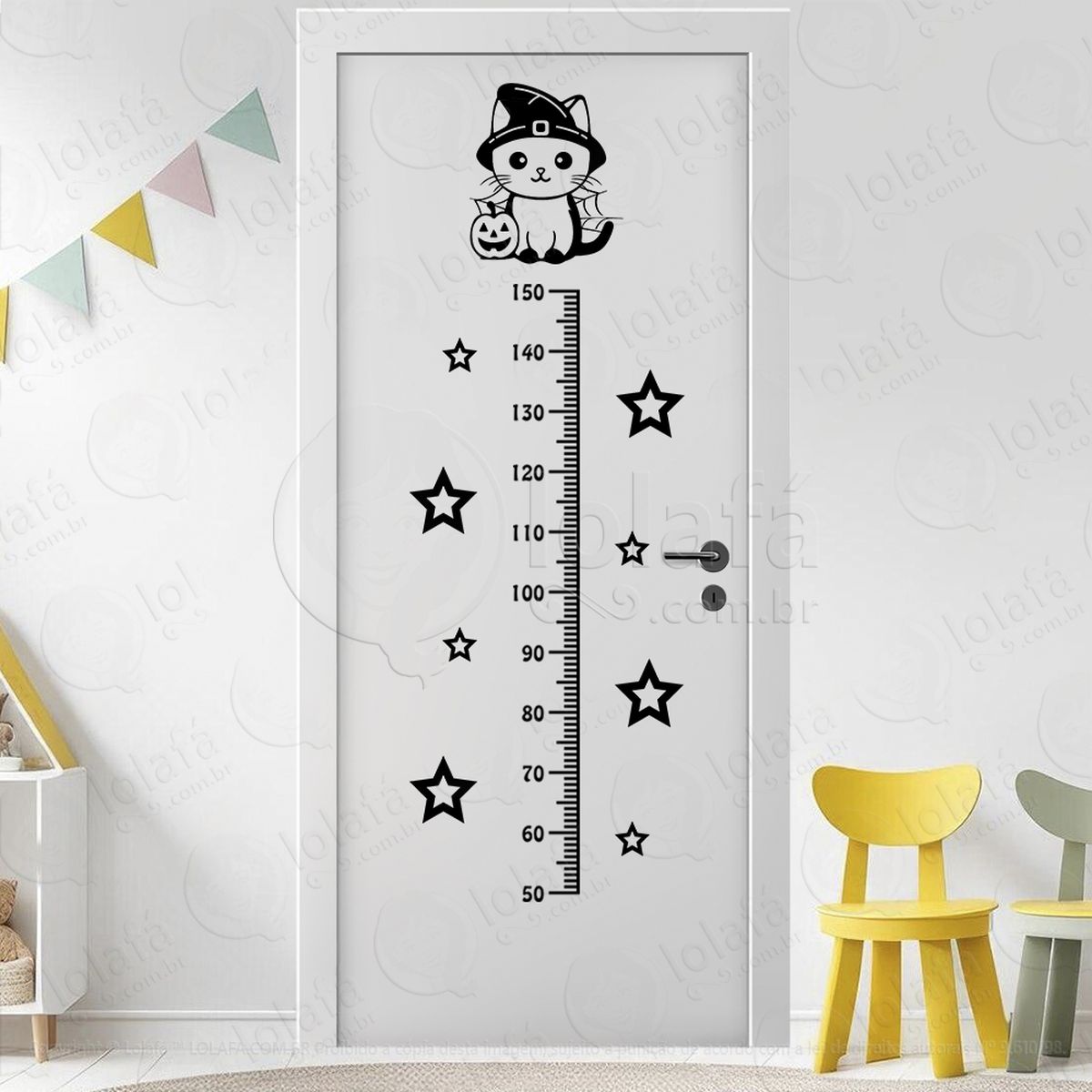 gato bruxinho e estrelas régua de crescimento mod:215