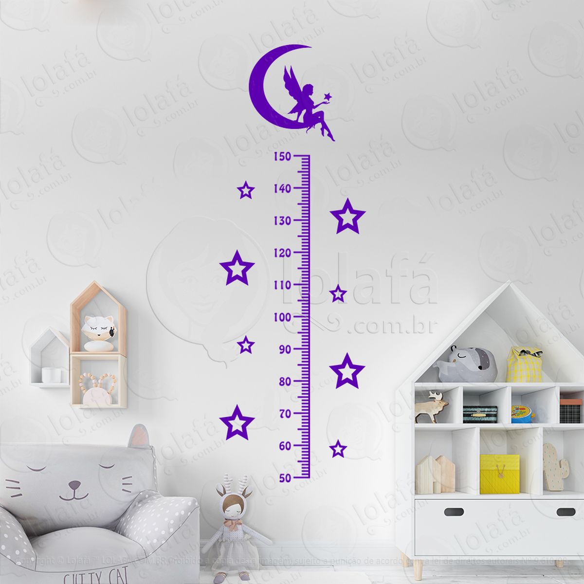 fada e estrelas adesivo régua de crescimento infantil, medidor de altura para quarto, porta e parede mod:219