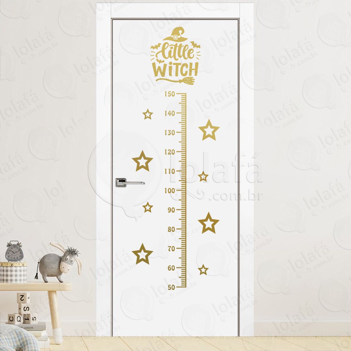 Little Witch e Estrelas Adesivo Régua de Crescimento Infantil, Medidor de Altura para Quarto, Porta e Parede - Mod:229