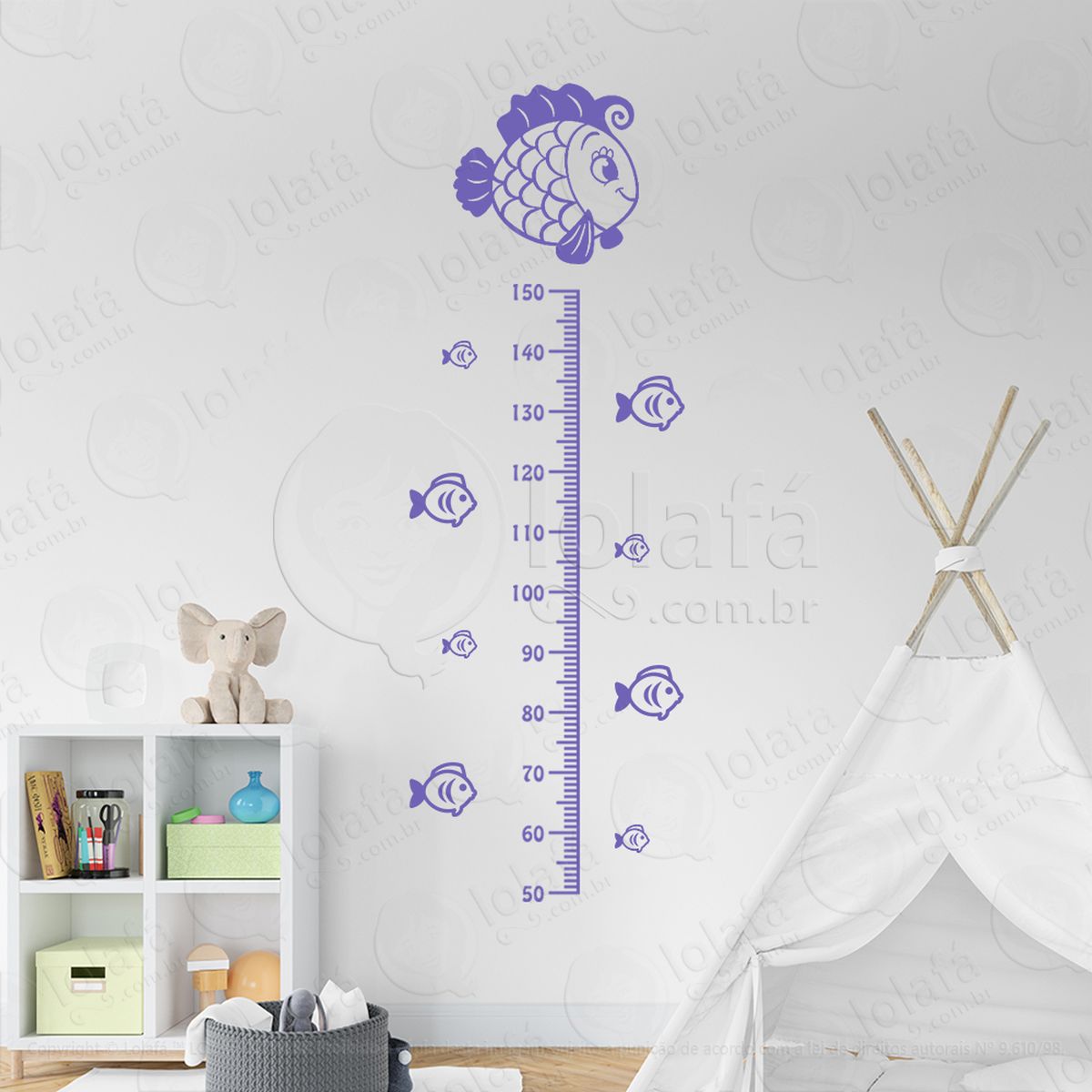 peixe e peixes adesivo régua de crescimento infantil, medidor de altura para quarto, porta e parede mod:269