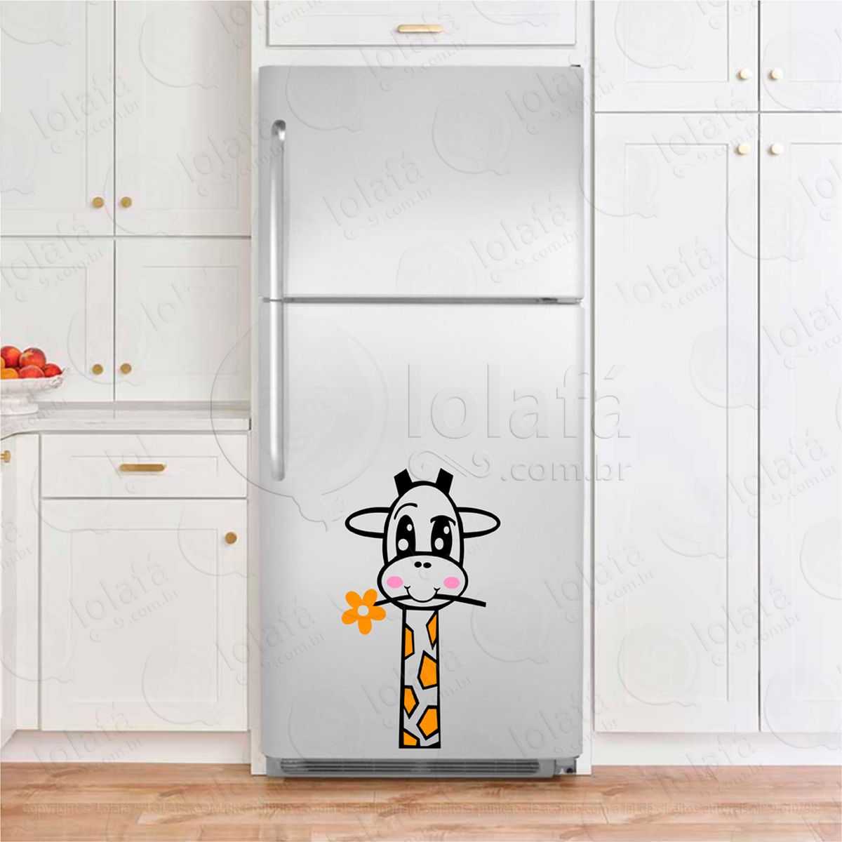 girafa com flor adesivo geladeira mod:57