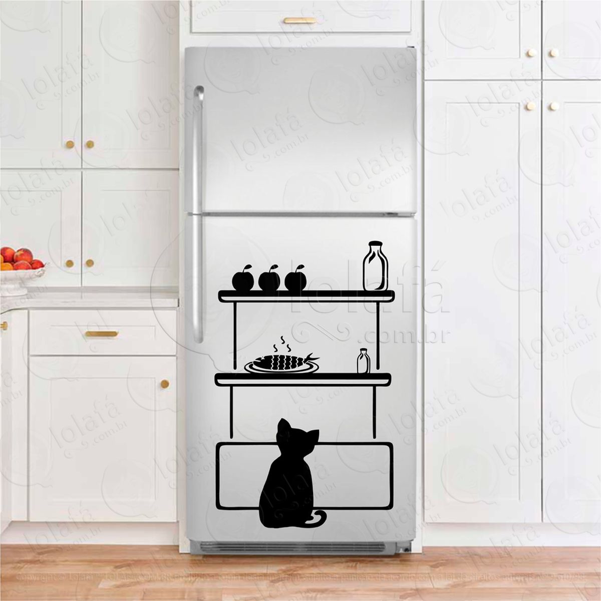 gato e prateleiras adesivos para geladeira mod:170