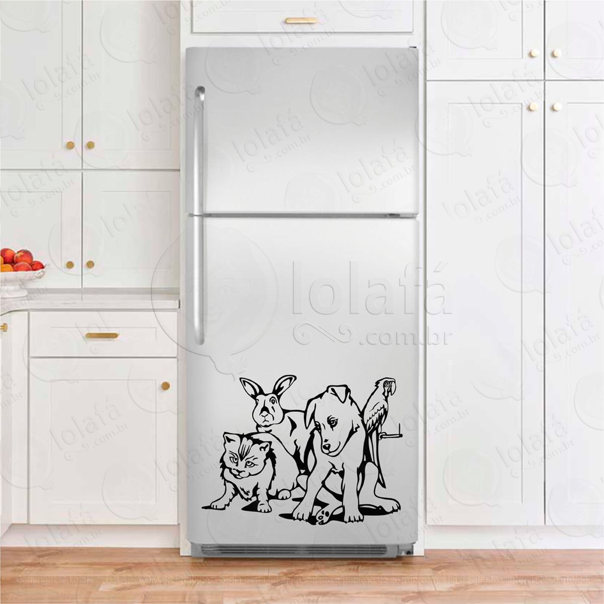 gato, coelho, cachorro e papagaio adesivos para geladeira mod:184