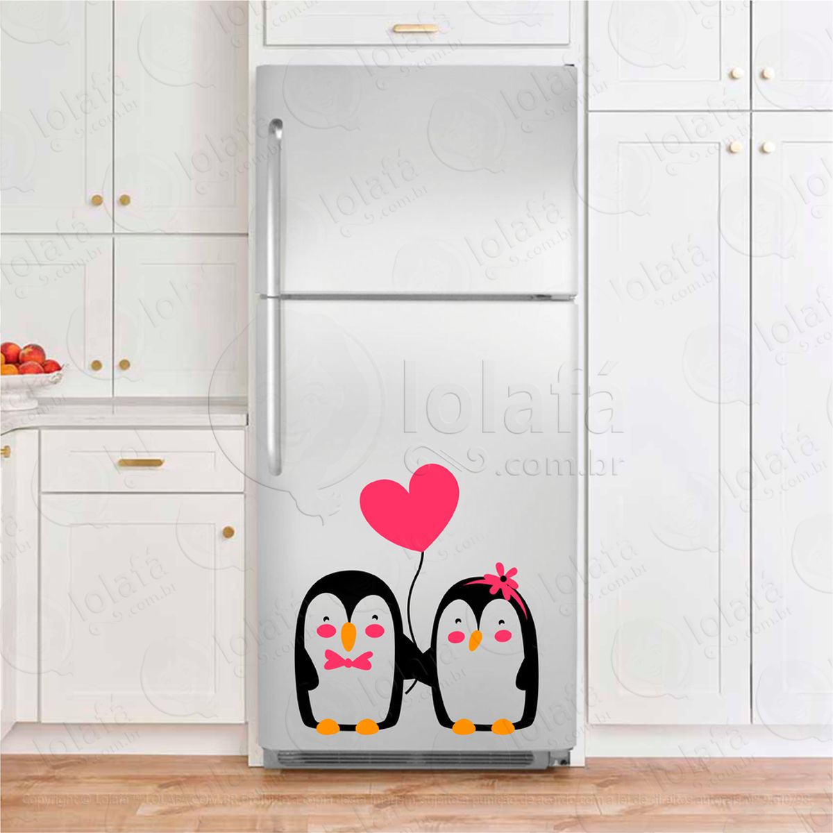 pinguins e coração adesivos para geladeira mod:226