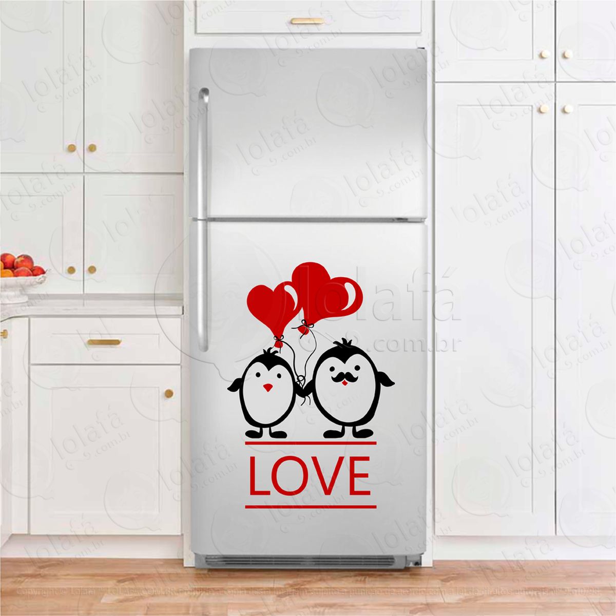 pinguins corações love adesivos para geladeira mod:245