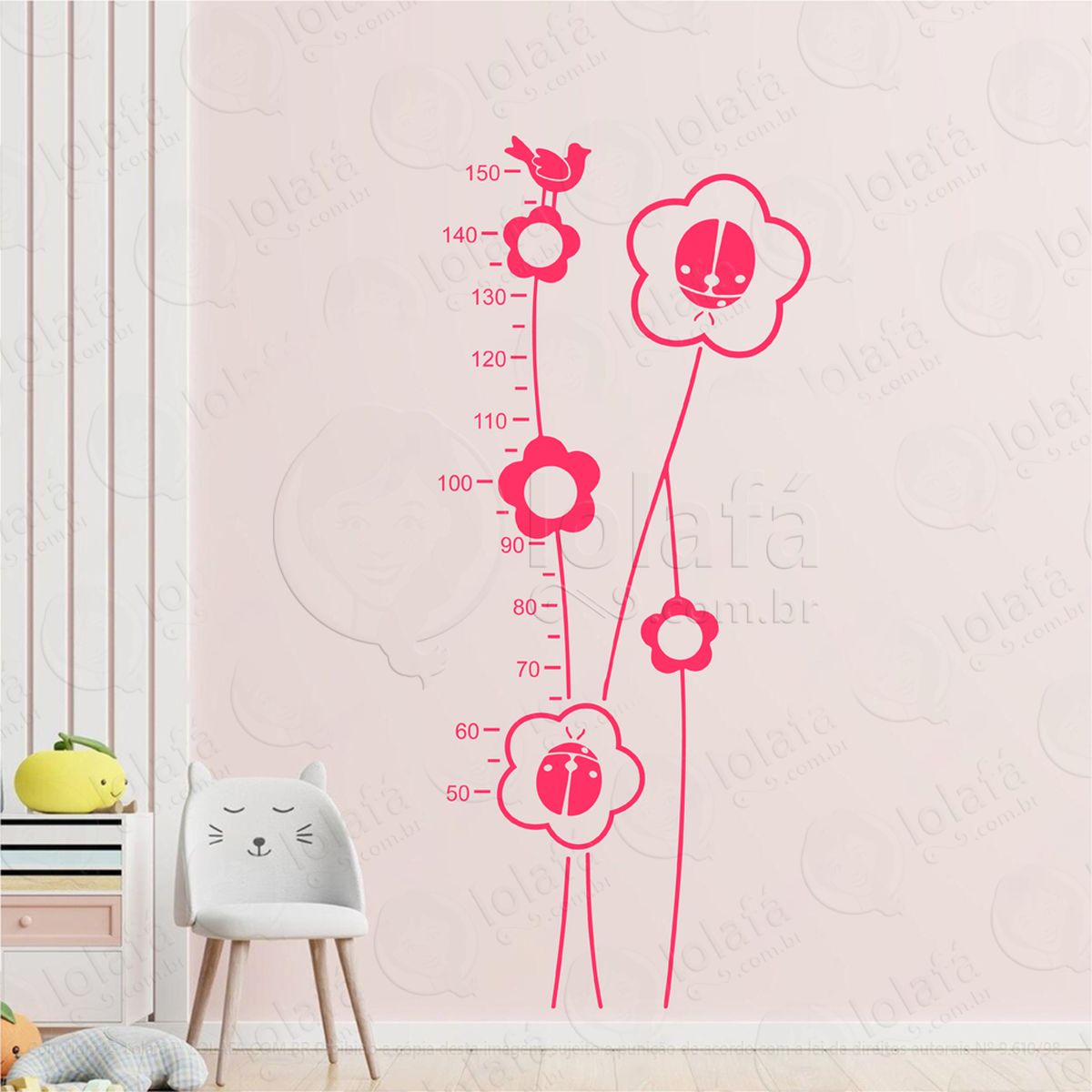 flores floral adesivo régua de crescimento infantil, medidor de altura para quarto, porta e parede mod:11