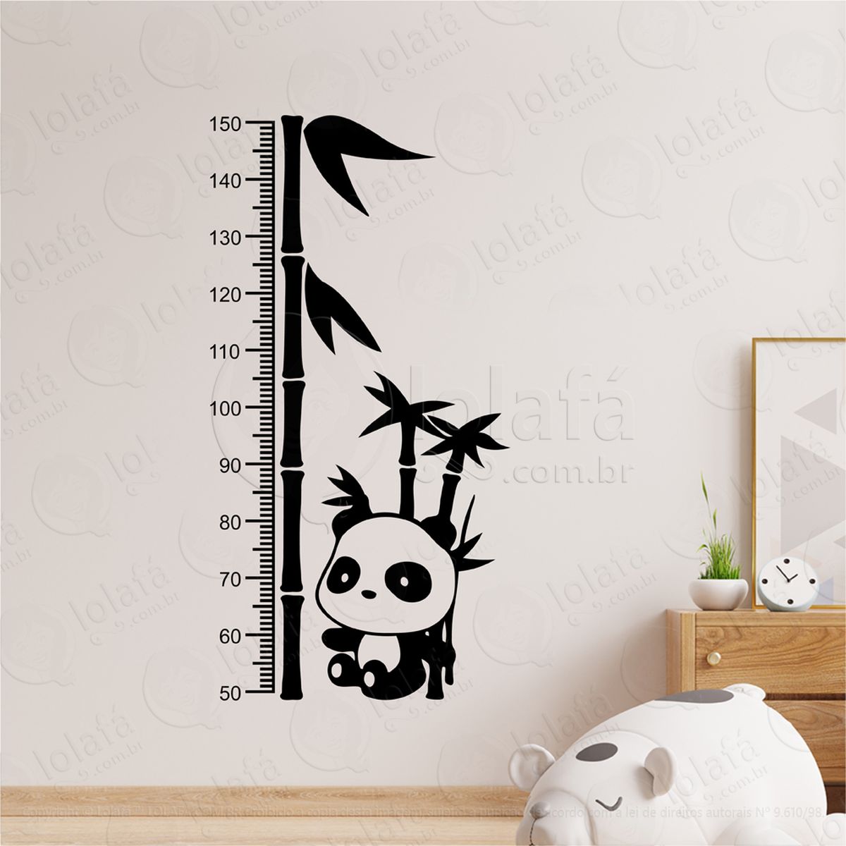 Urso Panda e Bambu Adesivo Régua de Crescimento Infantil, Medidor de Altura para Quarto, Porta e Parede - Mod:40