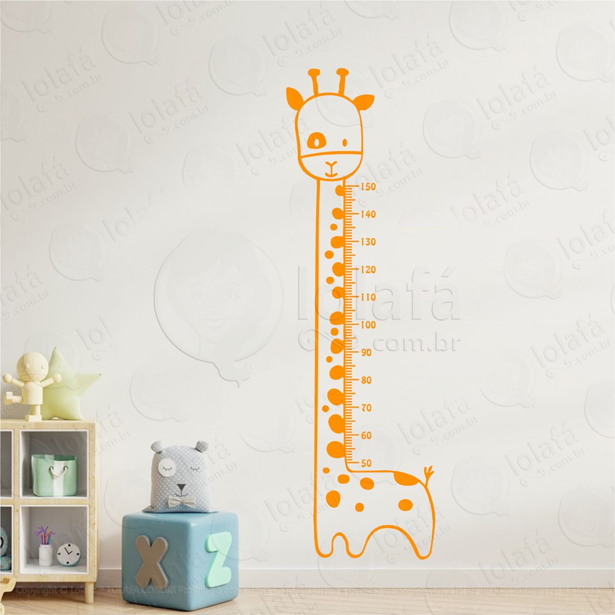 girafa adesivo régua de crescimento infantil, medidor de altura para quarto, porta e parede mod:45