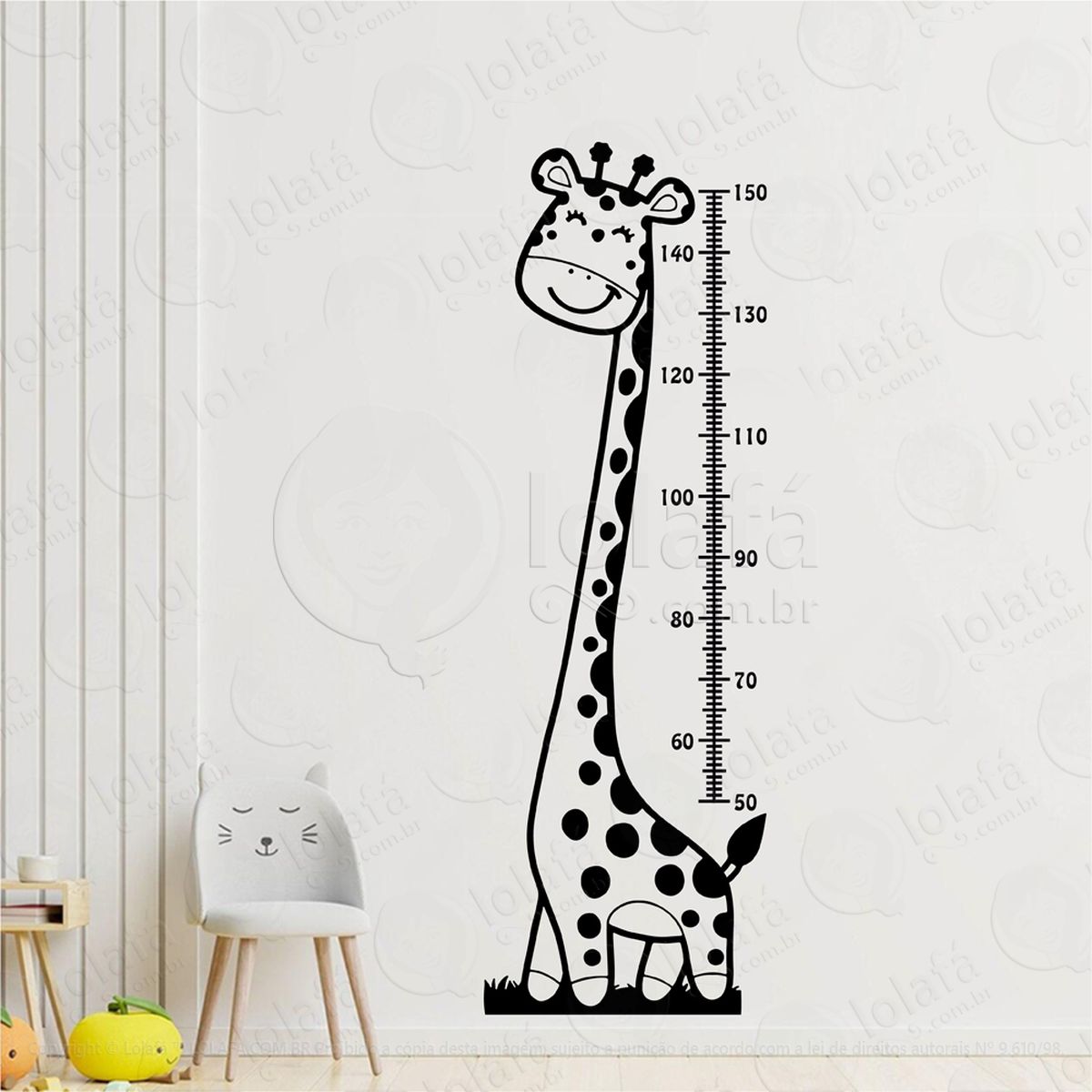 girafa adesivo régua de crescimento infantil, medidor de altura para quarto, porta e parede mod:68