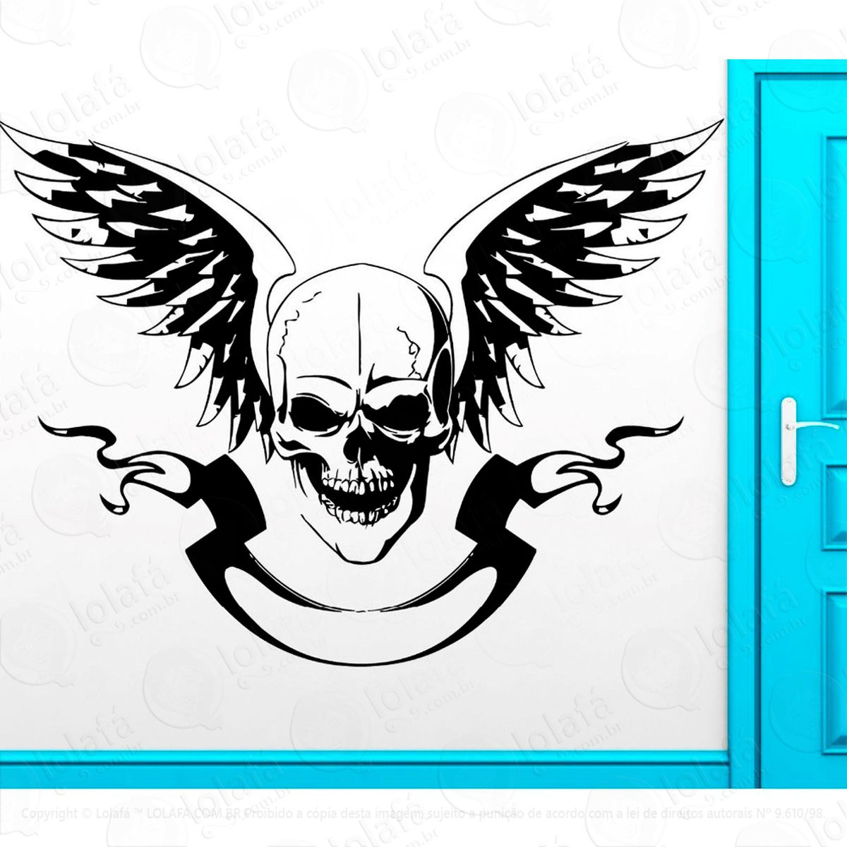 Caveira com Asas Adesivo de Parede Decorativo para Casa, Sala, Quarto e Vidro - Mod:22