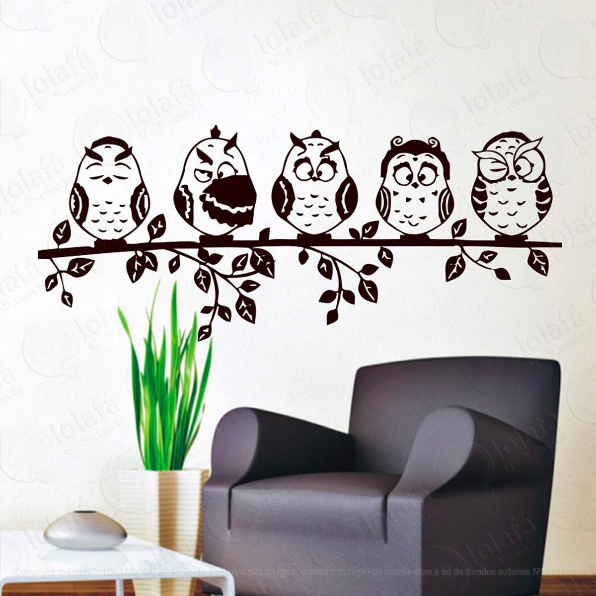 corujinhas adesivo de parede decorativo para casa, sala, quarto e vidro mod:27