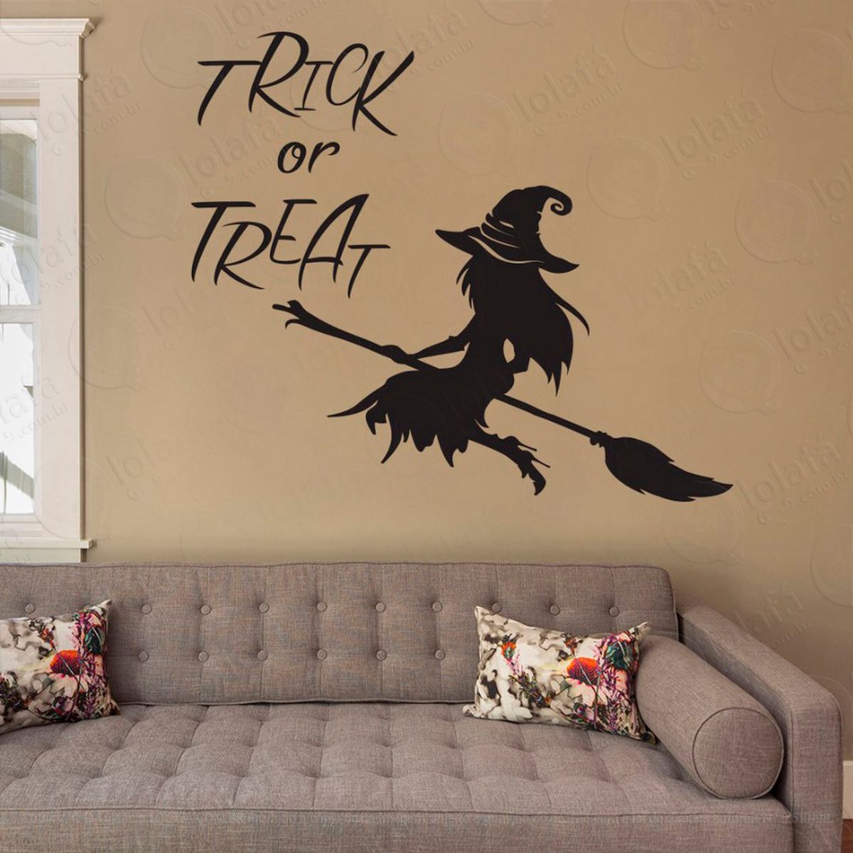 Halloween Bruxa na Vassoura Adesivo de Parede Decorativo para Casa, Sala, Quarto e Vidro - Mod:60