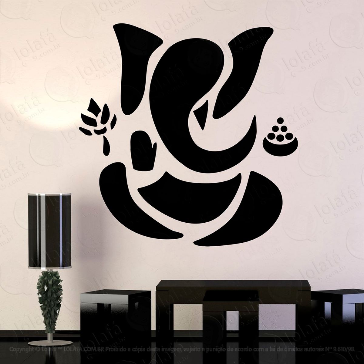 Ganesha Flor de Lótus Adesivo de Parede Decorativo para Casa, Sala, Quarto e Vidro - Mod:81