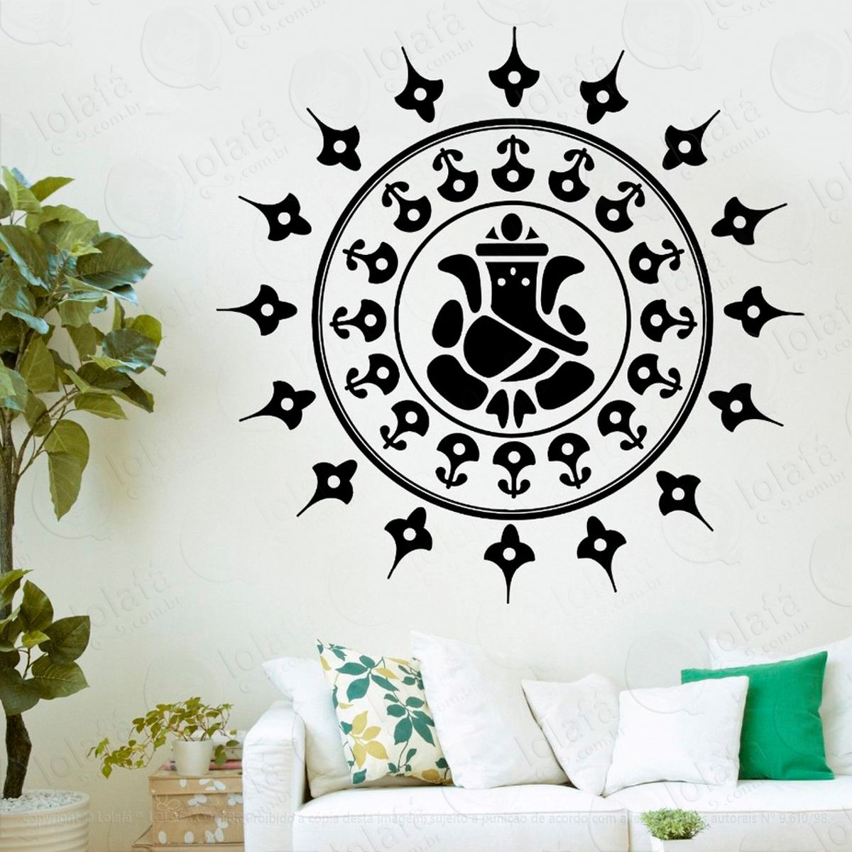 Ganesha Mandala Adesivo de Parede Decorativo para Casa, Sala, Quarto e Vidro - Mod:82