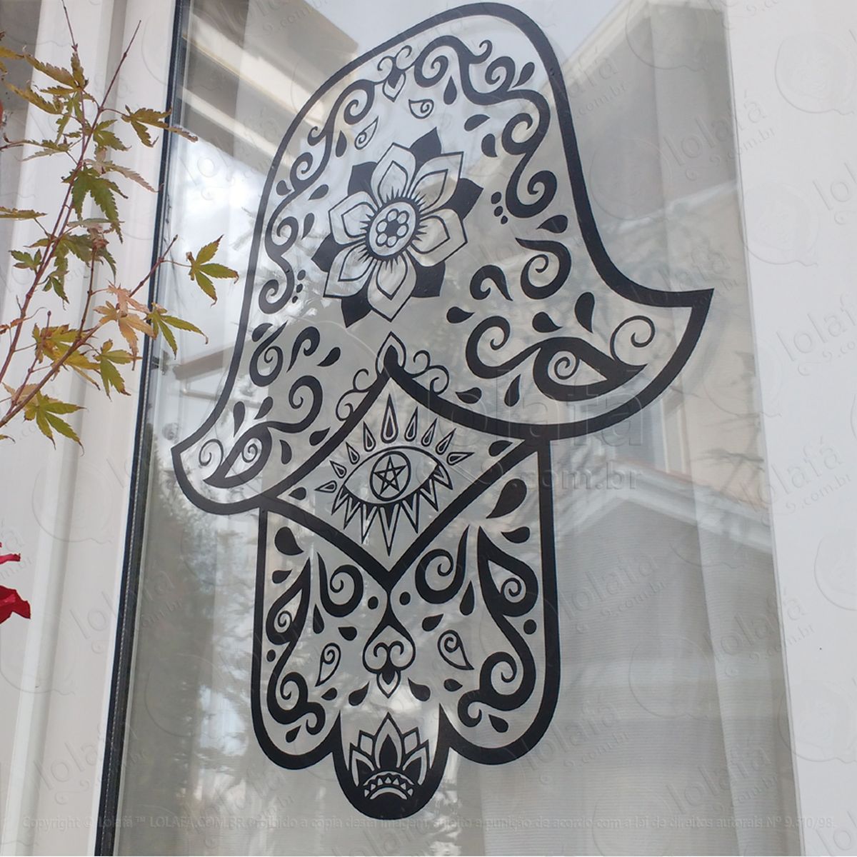 mão de hamsá adesivo de parede decorativo para casa, sala, quarto e vidro mod:135