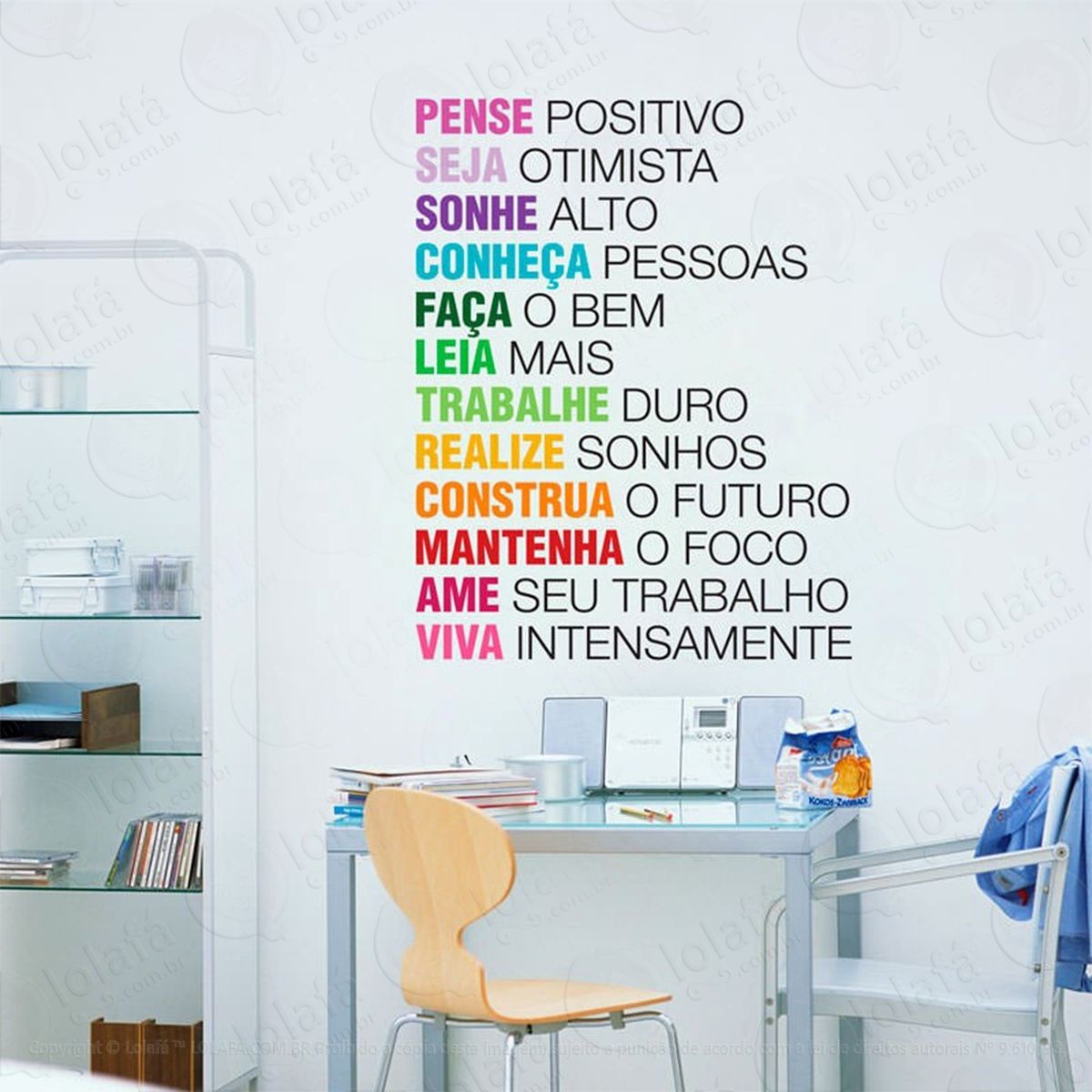 pense positivo adesivo de parede frase personalizada para sala, quarto, porta e vidro mod:5