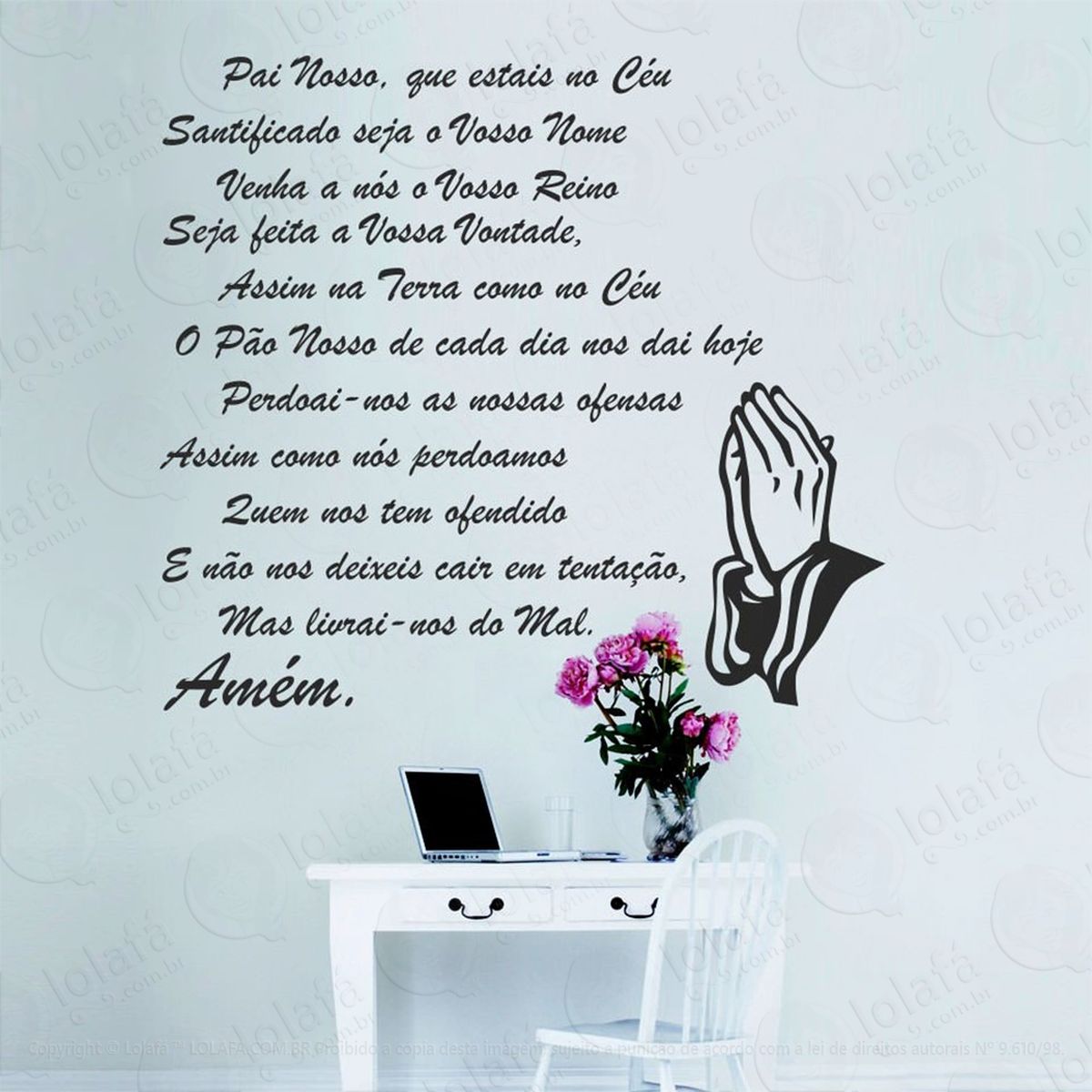 oração pai nosso adesivo de parede frase personalizada para sala, quarto, porta e vidro mod:14