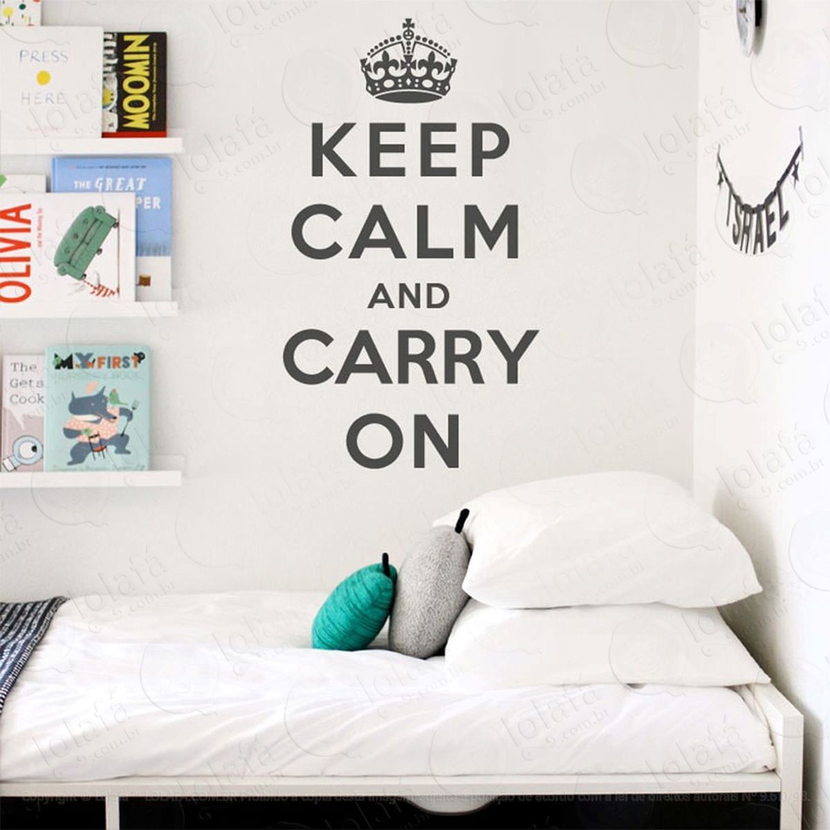 Keep Calm And Carry Adesivo de Parede Frase Personalizada para Sala, Quarto, Porta e Vidro - Mod:25